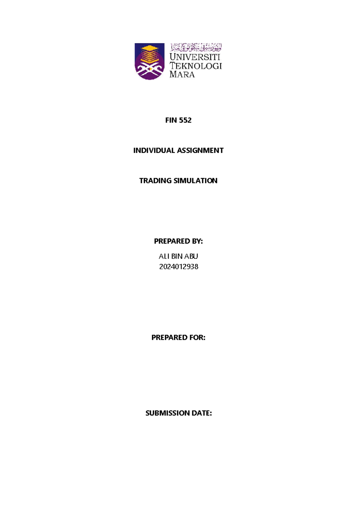 FIN 552 Individual Assignment: Trading Simulation Analysis - Studocu