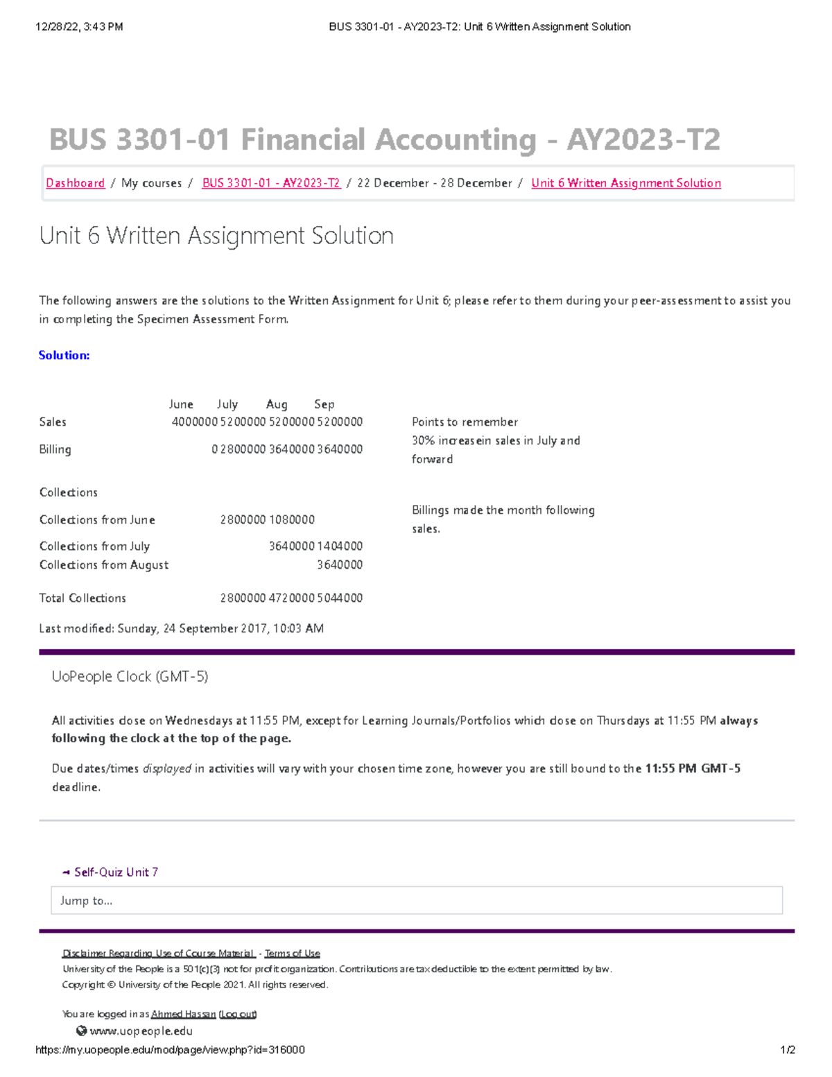 Unit 6 Written Assignment Solutions - BUS 3301-01 AY2023-T2 - Studocu