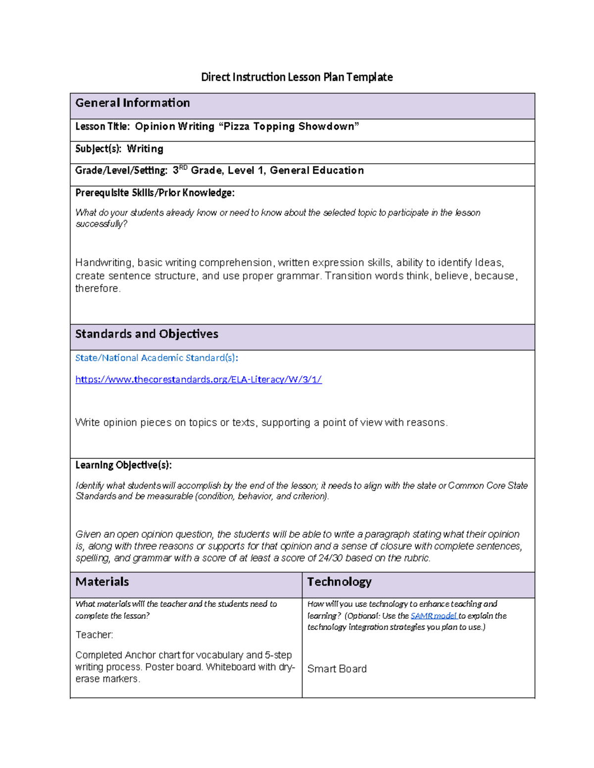 Task 1 C365 - task 1 - Direct Instruction Lesson Plan Template General ...