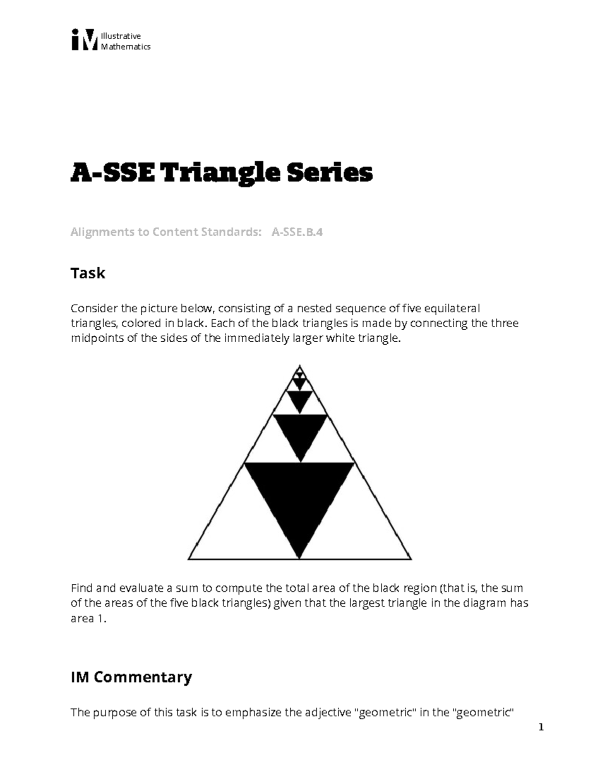 Illustrative Mathematics Task 442: Area of Nested Triangles - Studocu
