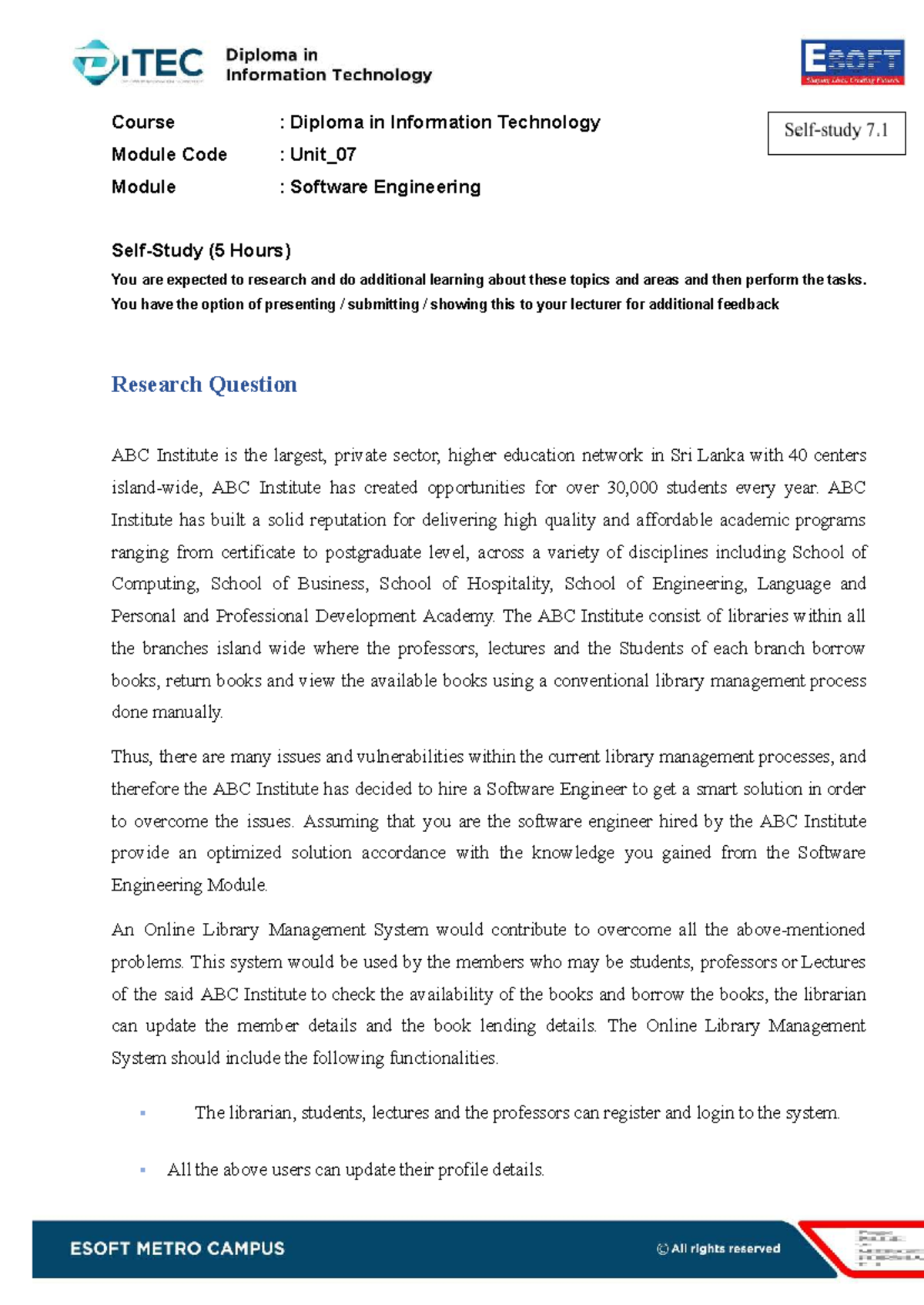 Diploma in IT - Unit 07: Software Engineering & Library Management ...