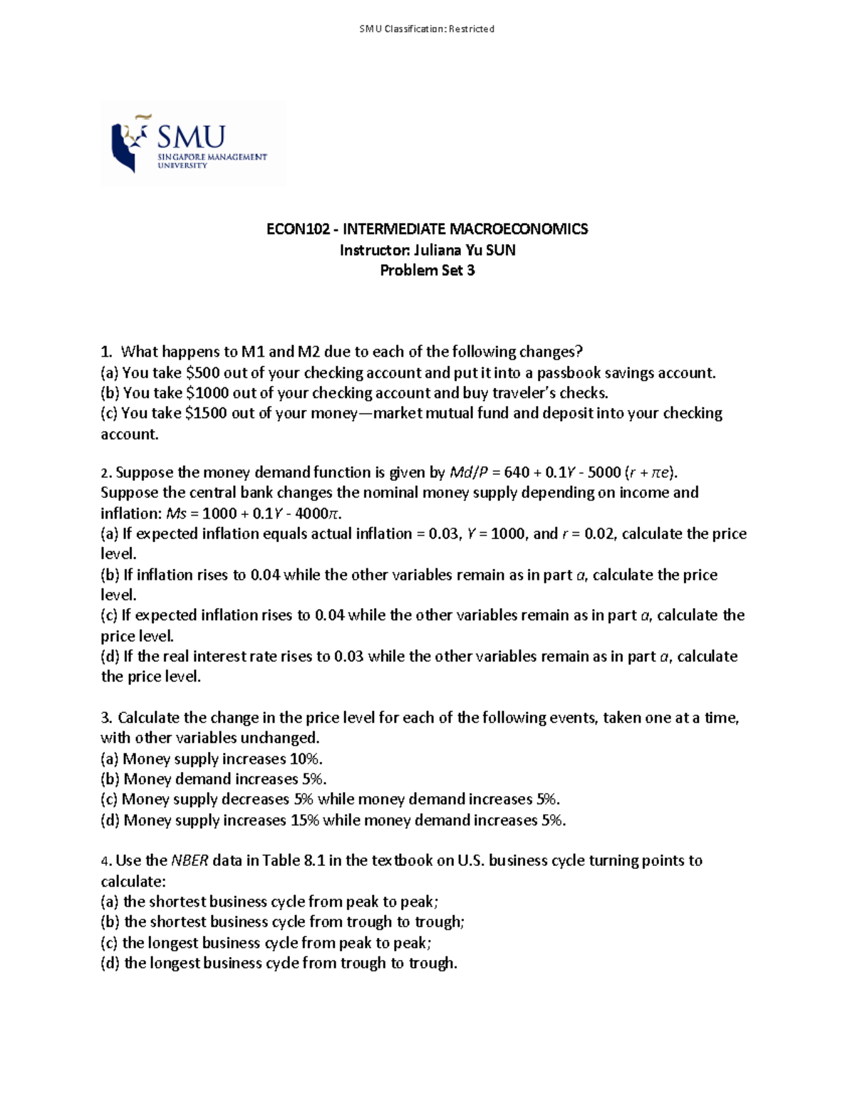 ECON102 PS 3 - Macroeconomics Problem Set 3 Practice Questions - Studocu
