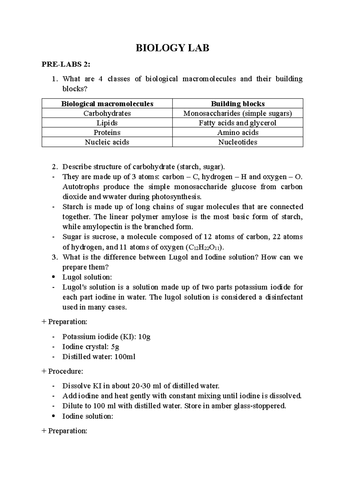 Biology LAB Ôn final - BIOLOGY LAB PRE-LABS 2: What are 4 classes of ...