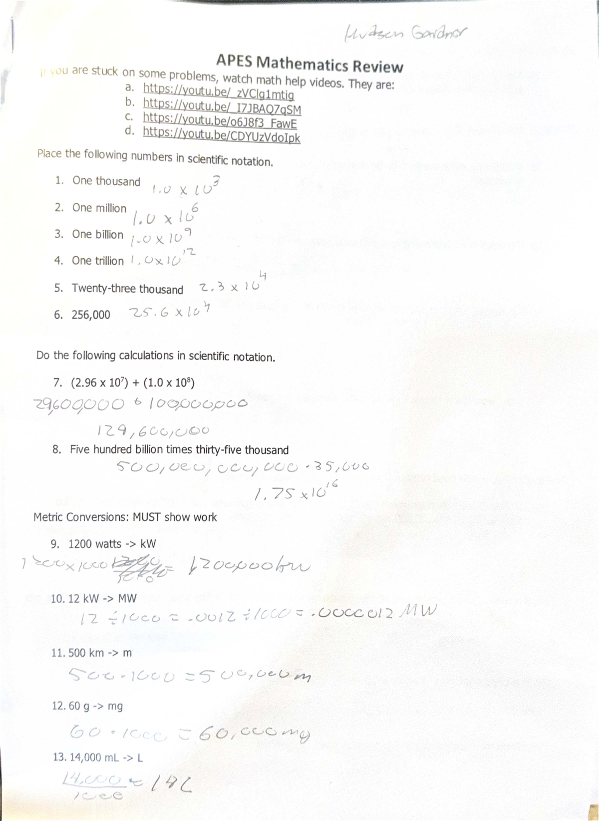 APES 101: Comprehensive Mathematics Review for Final Exam - Studocu