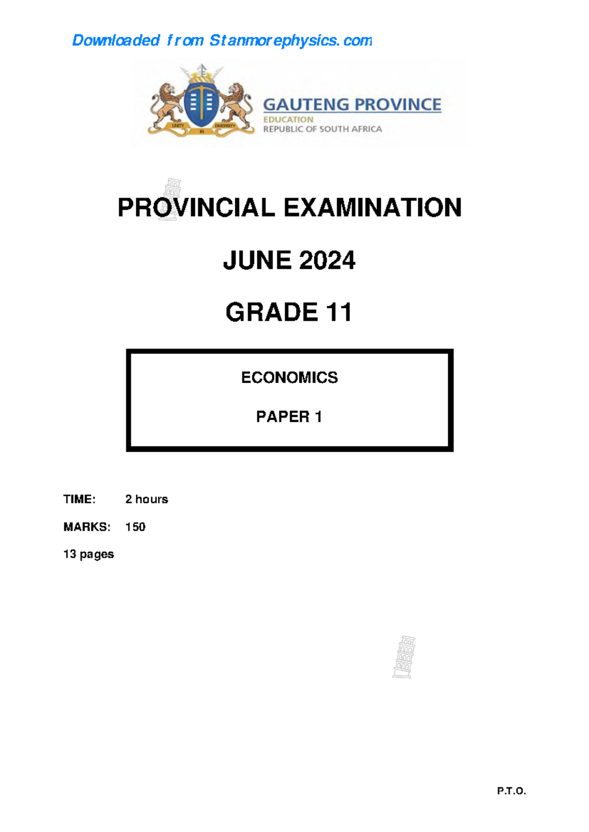 GP Economics Grade 11 June 2024 Exam Paper 1 and Memo Analysis - Studocu