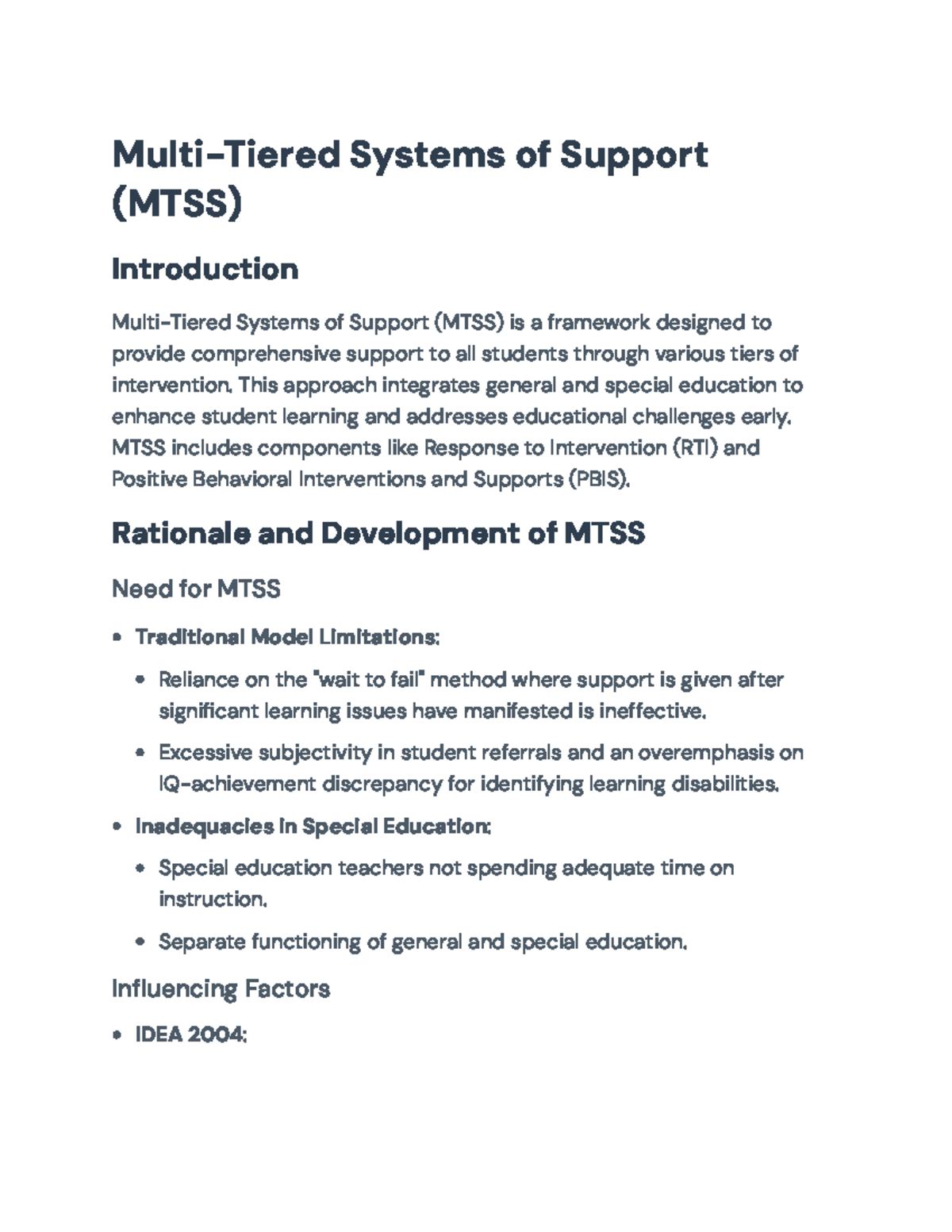 Multi-Tiered Systems of Support (MTSS): Framework for Inclusive ...