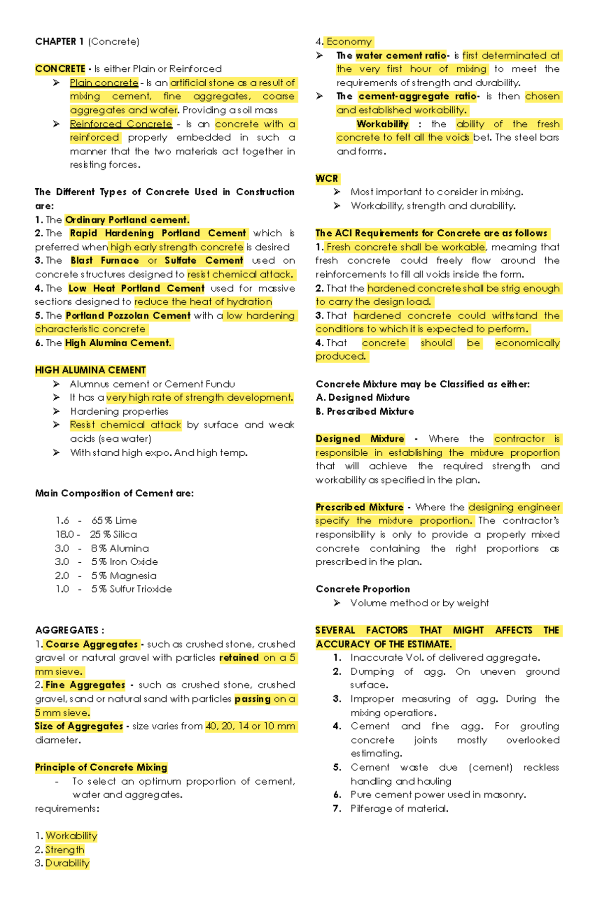 ECRE 101: Concrete and Masonry Review Notes for Construction Materials ...