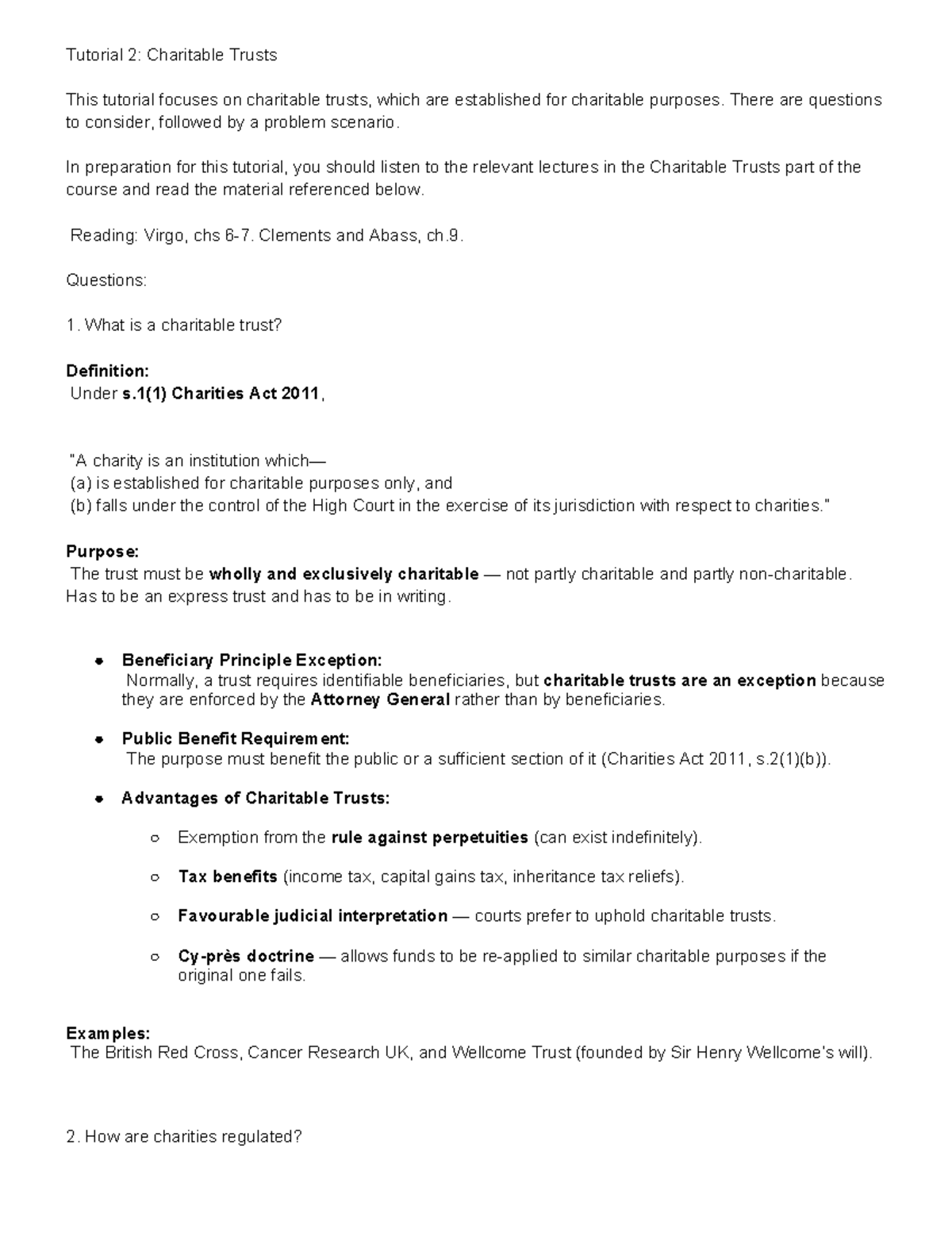 Tutorial 2: Understanding Charitable Trusts and Their Regulation - Studocu