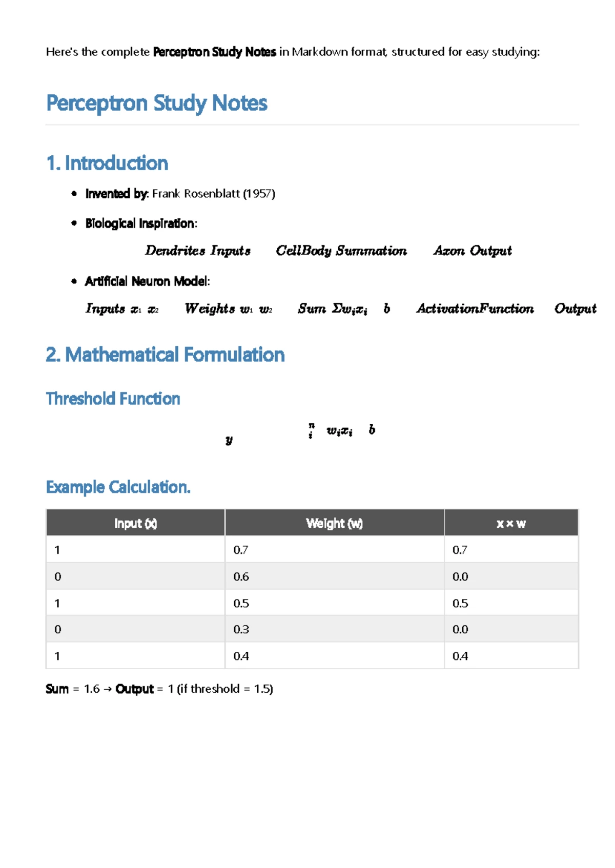 Perceptron Study Notes: Understanding Neural Networks and Learning ...