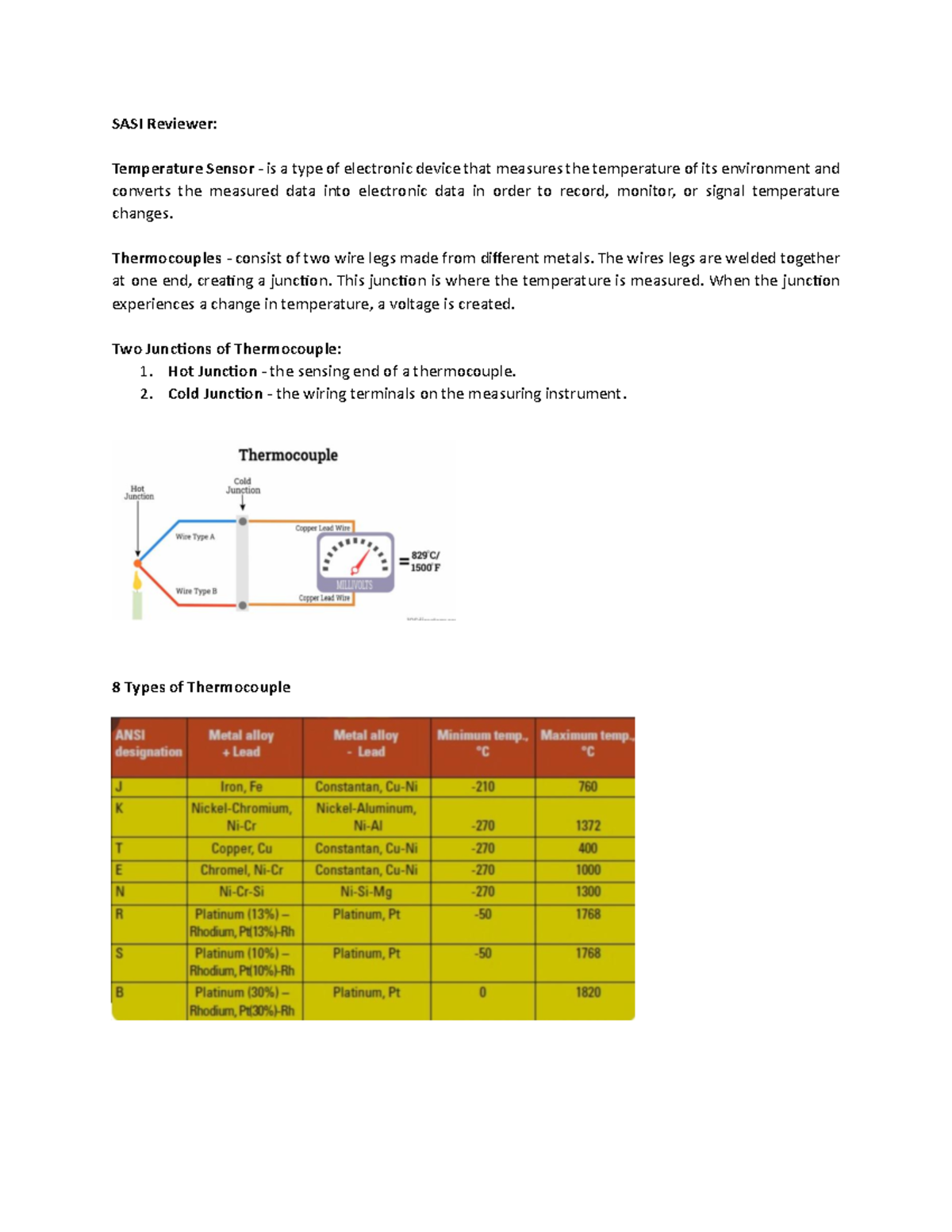 SASI Reviewer: Overview of Temperature Sensors and Their Types - Studocu