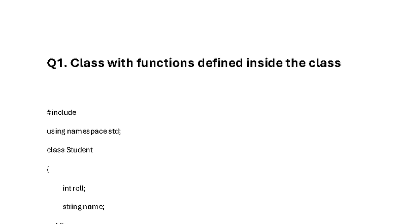 C++ Final Exam Notes: Class Functions, Constructors & Inheritance - Studocu