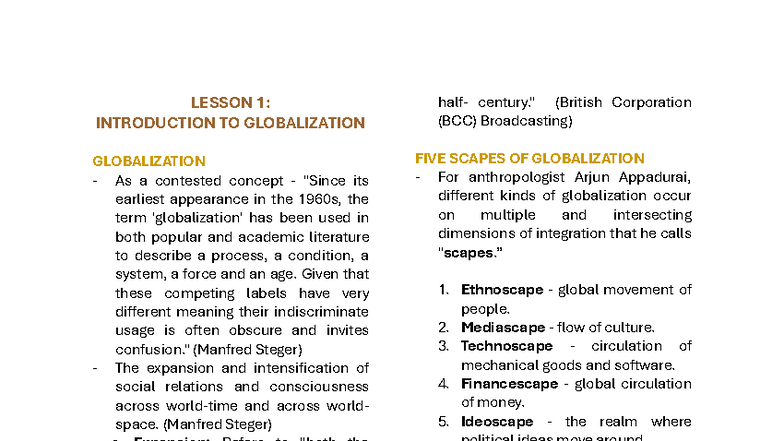 TCW Lesson 1: Understanding Globalization Concepts and Theories - Studocu