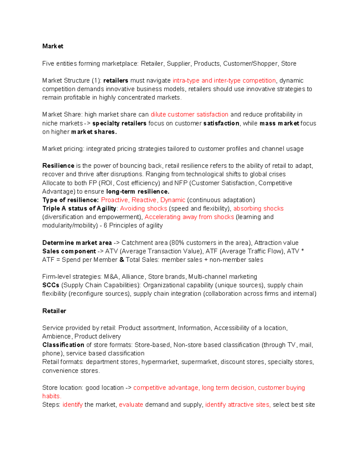 RMSA - Summary Notes on Retail Market Dynamics and Strategies - Studeersnel