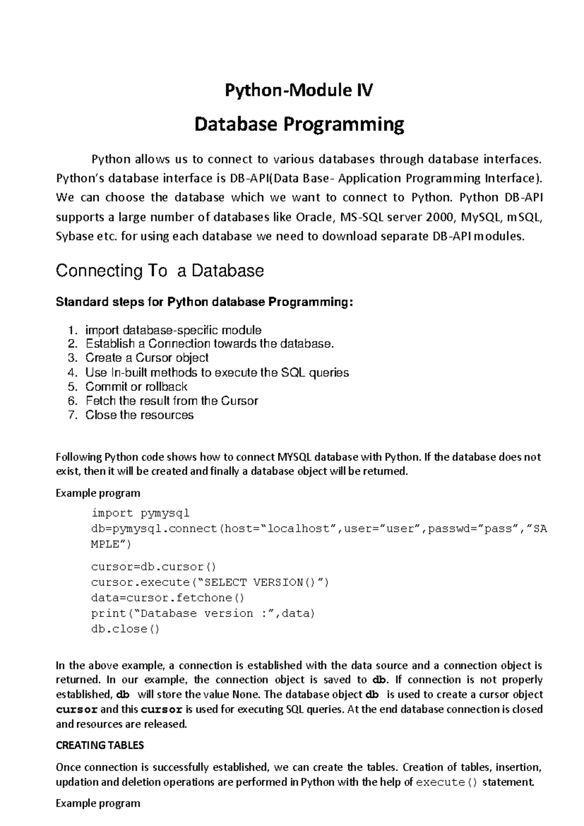 Python-Module IV - Notes of python module 4 - Python-Module IV Database ...