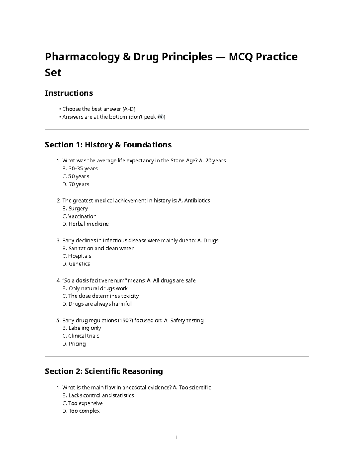 Pharmacology 101: Drug Principles MCQ Practice Set - Studocu