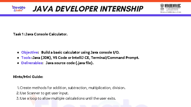 JAVA DEVELOPER INTERNSHIP Task 1: Java Console Calculator Guide - Studocu