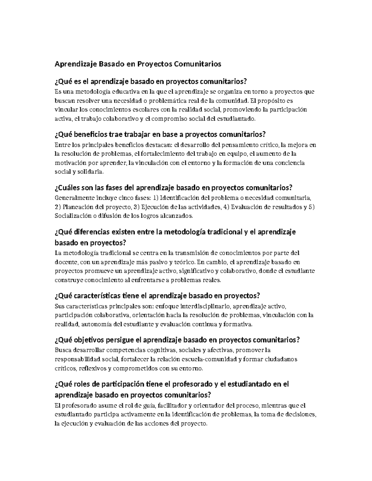 Metodología de Aprendizaje Basado en Proyectos Comunitarios - Studocu