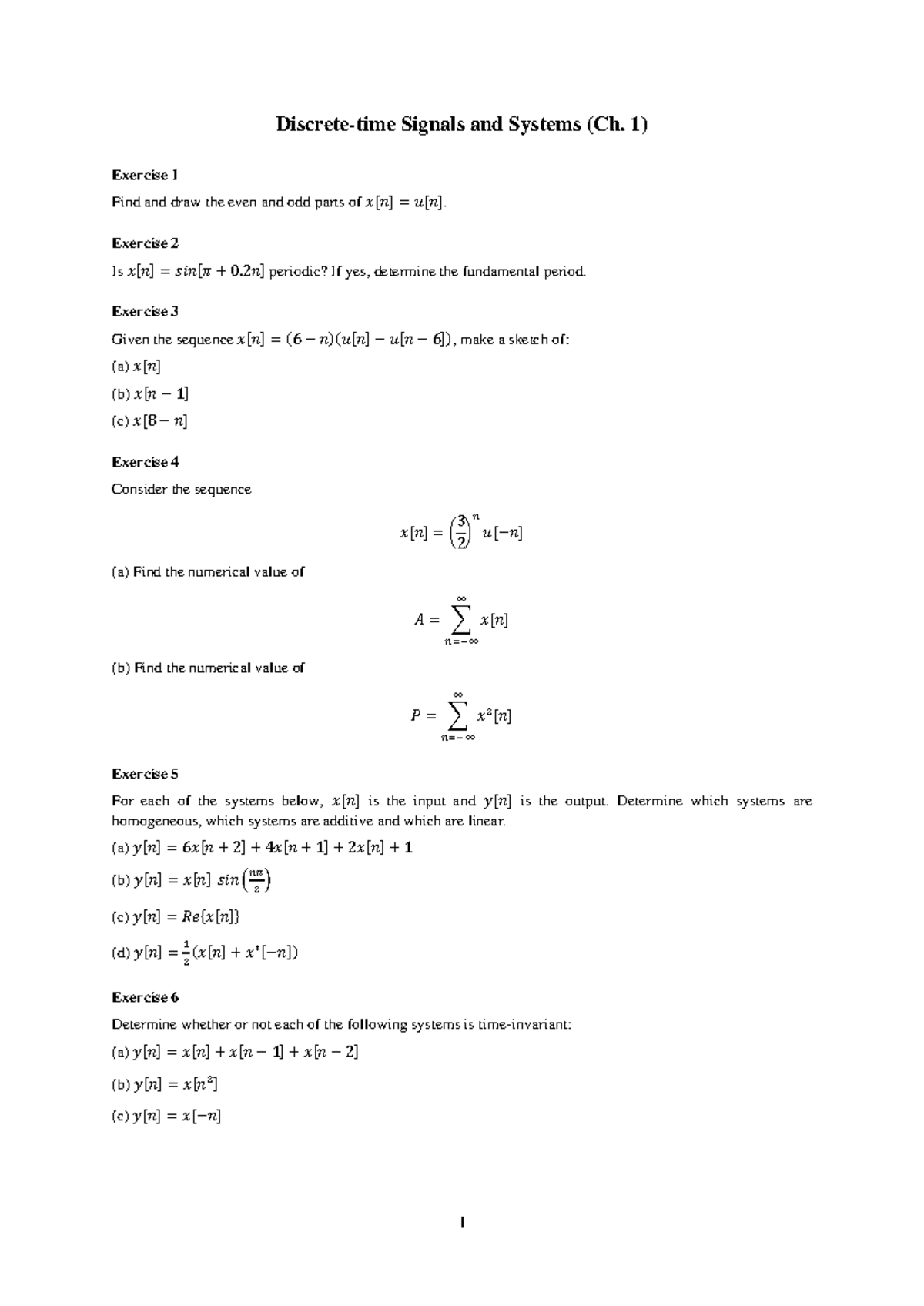 Discrete-time Signals and Systems - Chapter 1 Exercises - Studeersnel