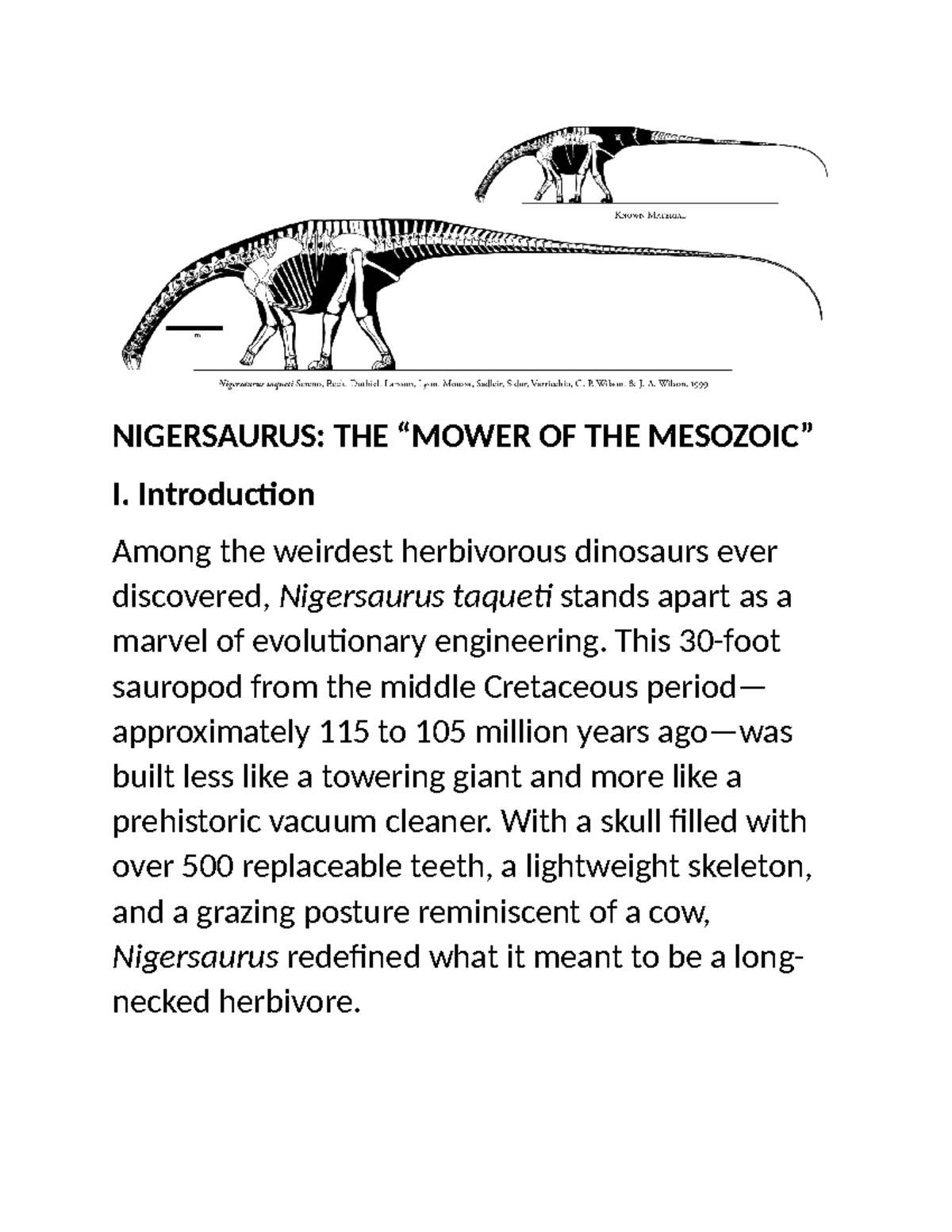 NIGERSAURUS: A Unique Herbivore of the Cretaceous Era - Studocu