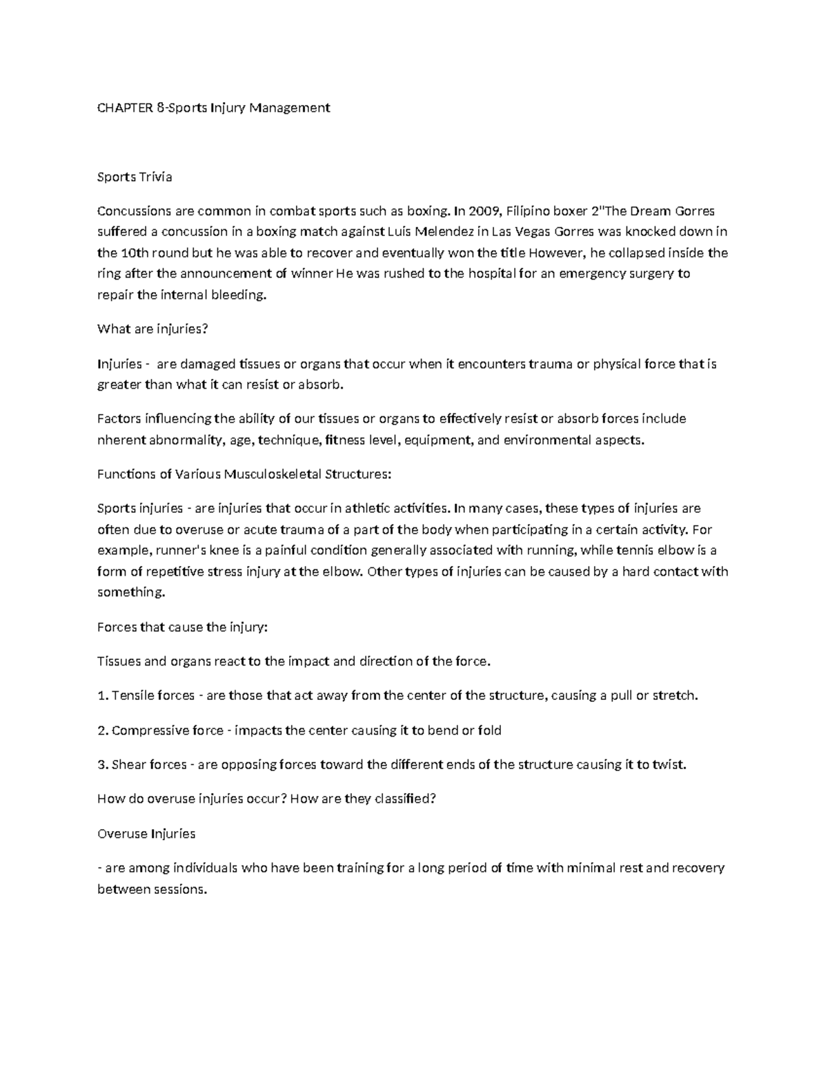 Chapter 8 - Sports Injury Management - WPS Office - Studocu