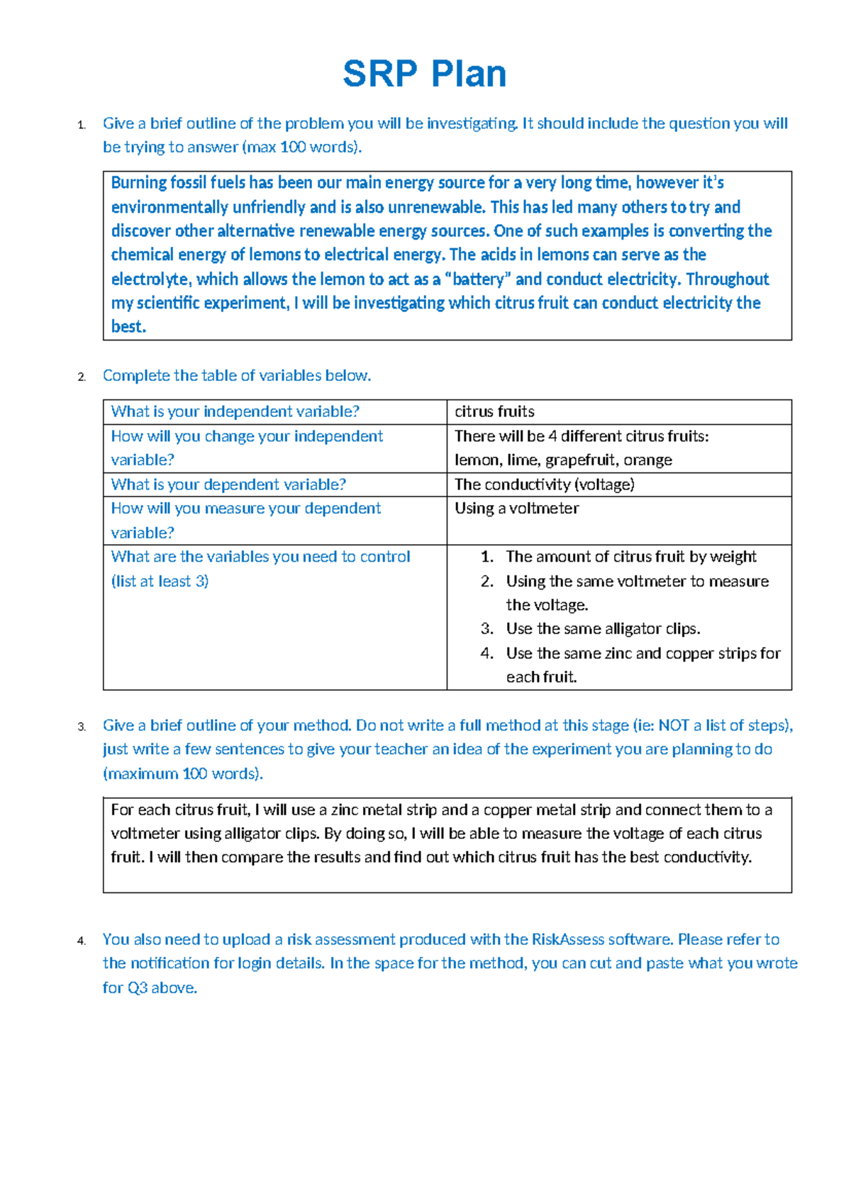 SRP Plan - scientific report - SRP Plan 1. Give a brief outline of the ...