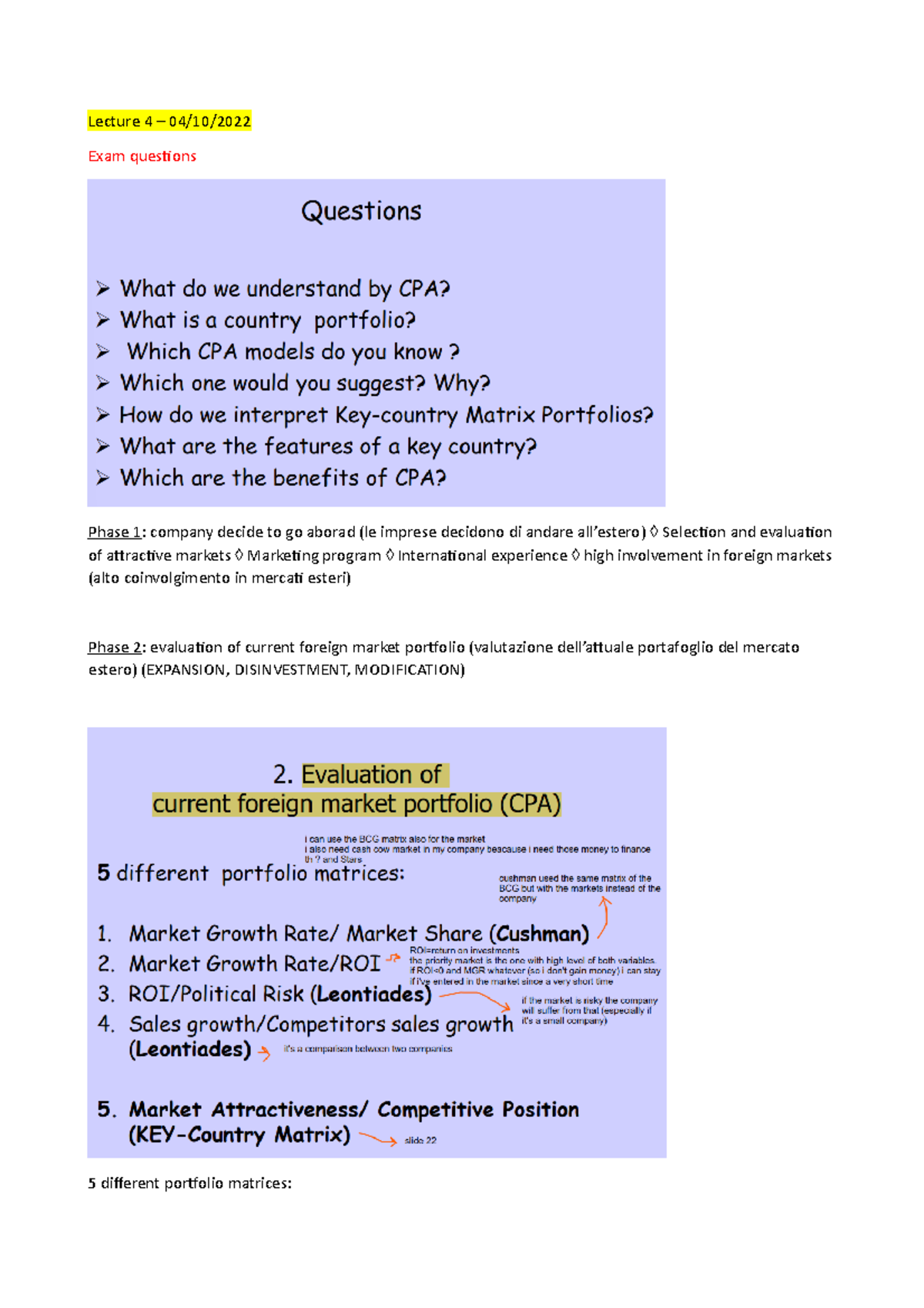 Country Portfolio Analysis - Lecture 4 Summary and Insights - Studocu
