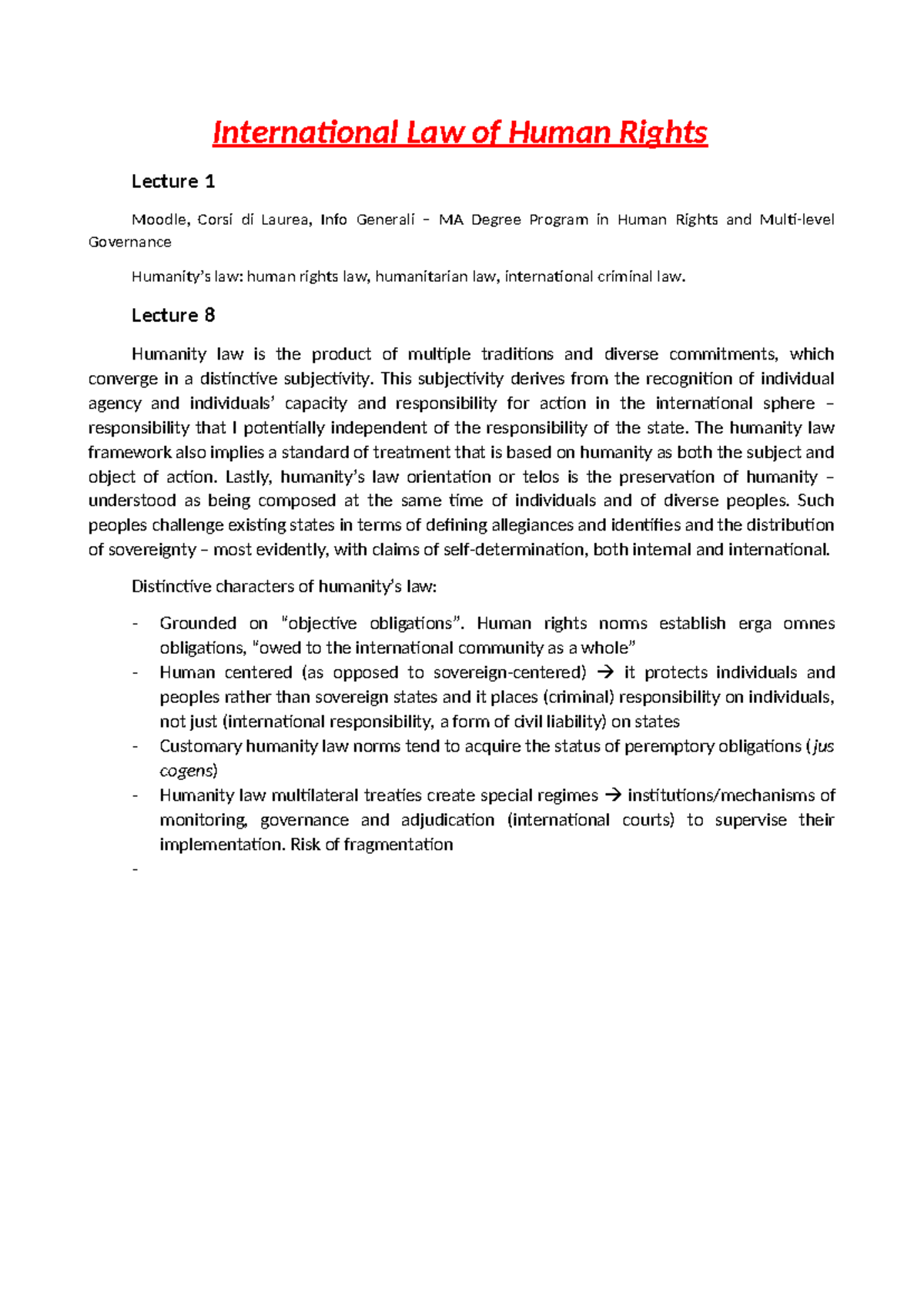 International Law of Human Rights - MA Lecture Notes - Studocu