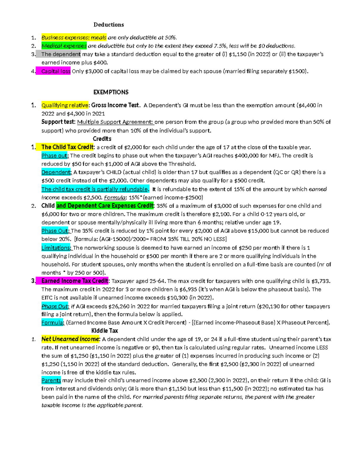 Taxes Exam - Exam 2 Solutions Outline and Key Deductions - Studocu