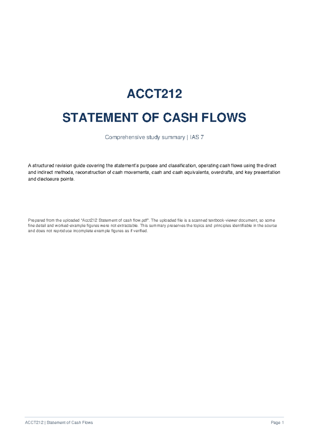 ACCT212 Statement of Cash Flows: Comprehensive Study Guide on IAS 7 ...