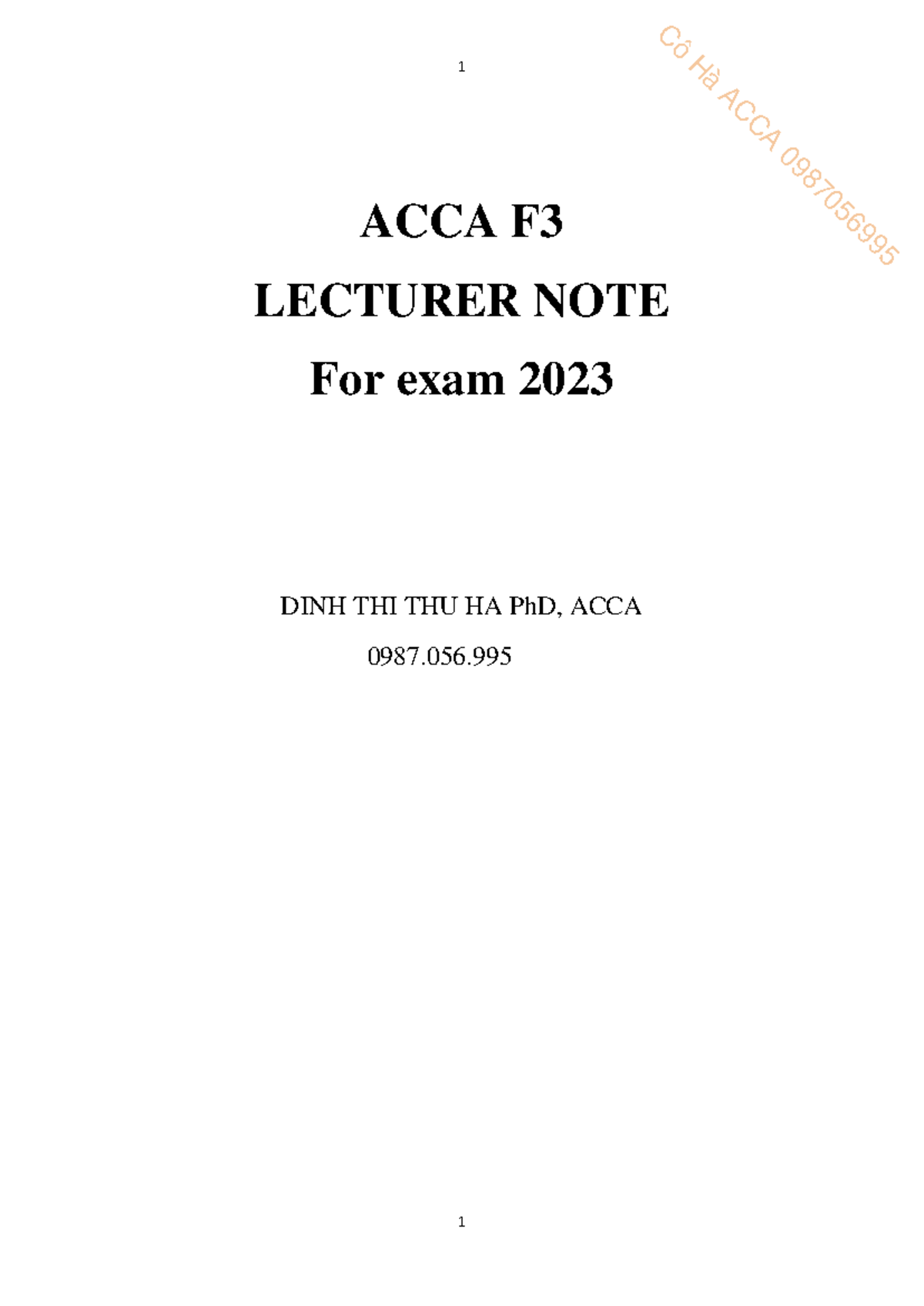 ACCA F3 - Final Lecture Notes for Exam 2023 by Dinh Thi Thu Ha - Studocu