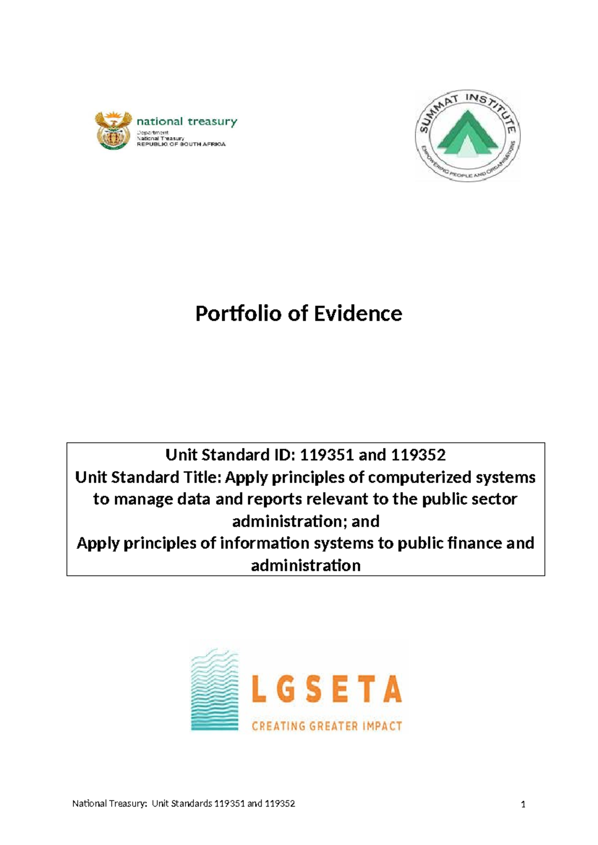 Portfolio of Evidence for US 119351 & 119352: Computerized Systems ...