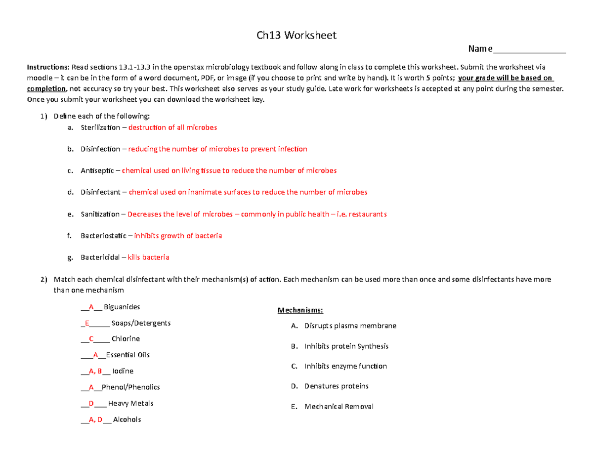 Ch13 Worksheet Key - Answers for Chapter 13 Microbiology - Studocu