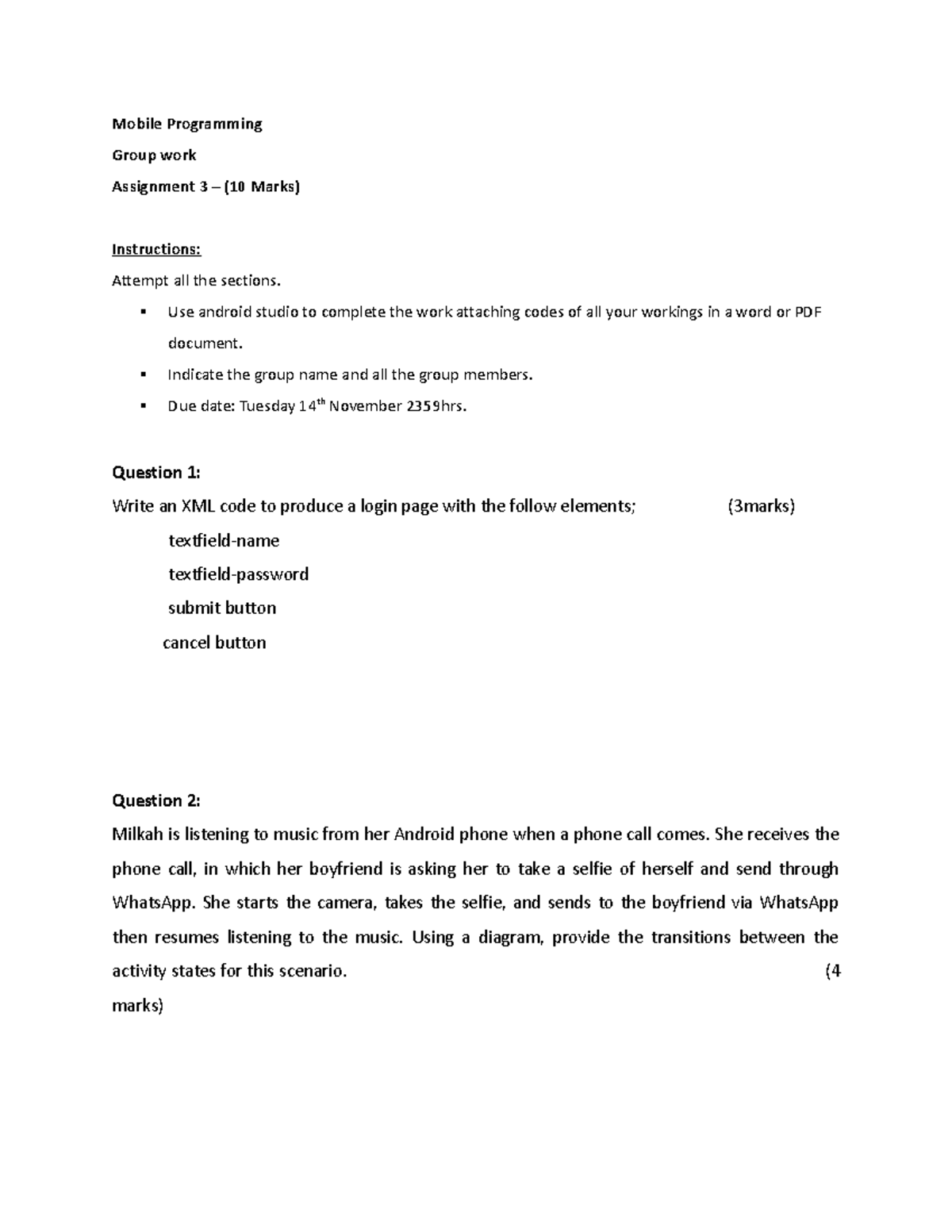 CCS 3000 Group Work Assignment 3: Mobile Programming Tasks - Studocu