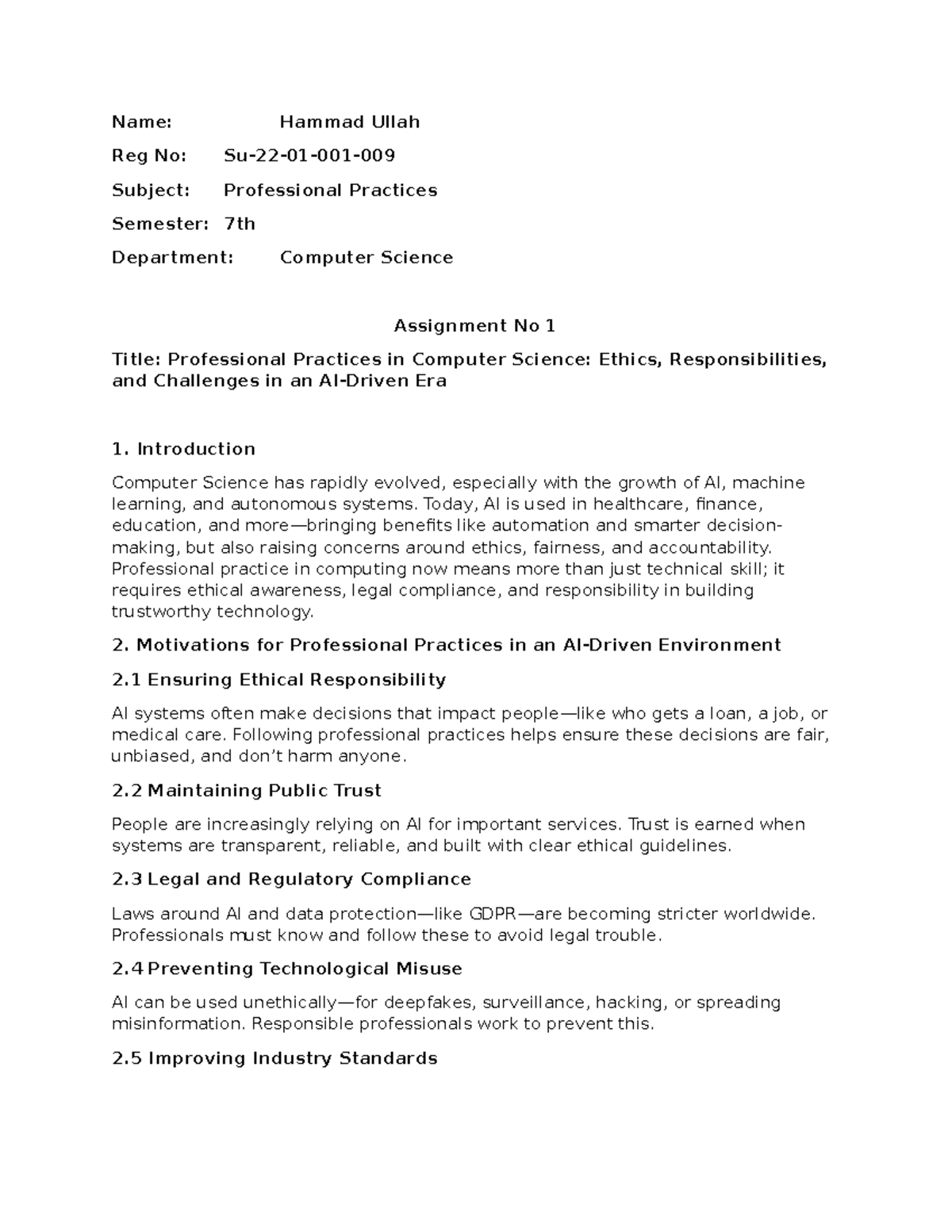 Professional Practices in CS: Ethics & Challenges (CS 7th Sem) - Studocu