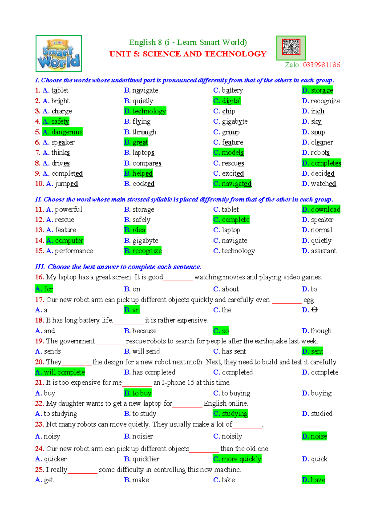 E8 i-LSW8 Test for Unit 5. NQT - English 8 (i - Learn Smart World) UNIT ...
