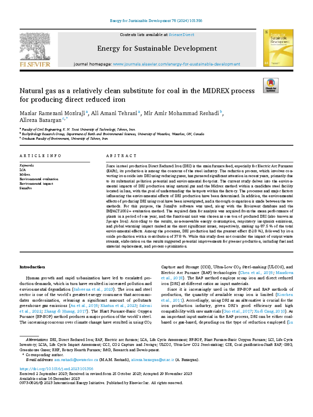 LCA of DRI Production via Natural Gas in the MIDREX Process ...