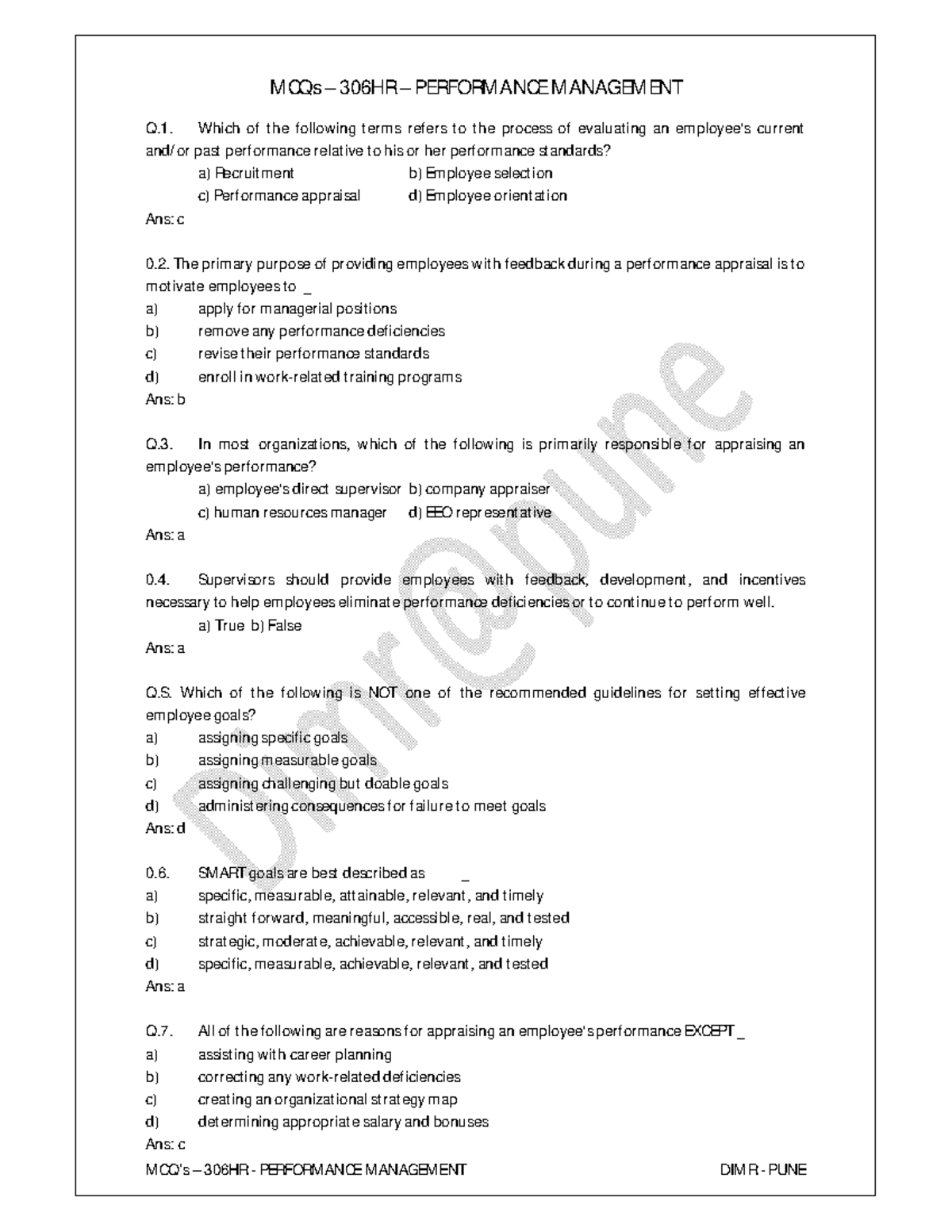 Performance Management MCQs Solved - M CQs – 306HR – PERFORM ANCE M ...