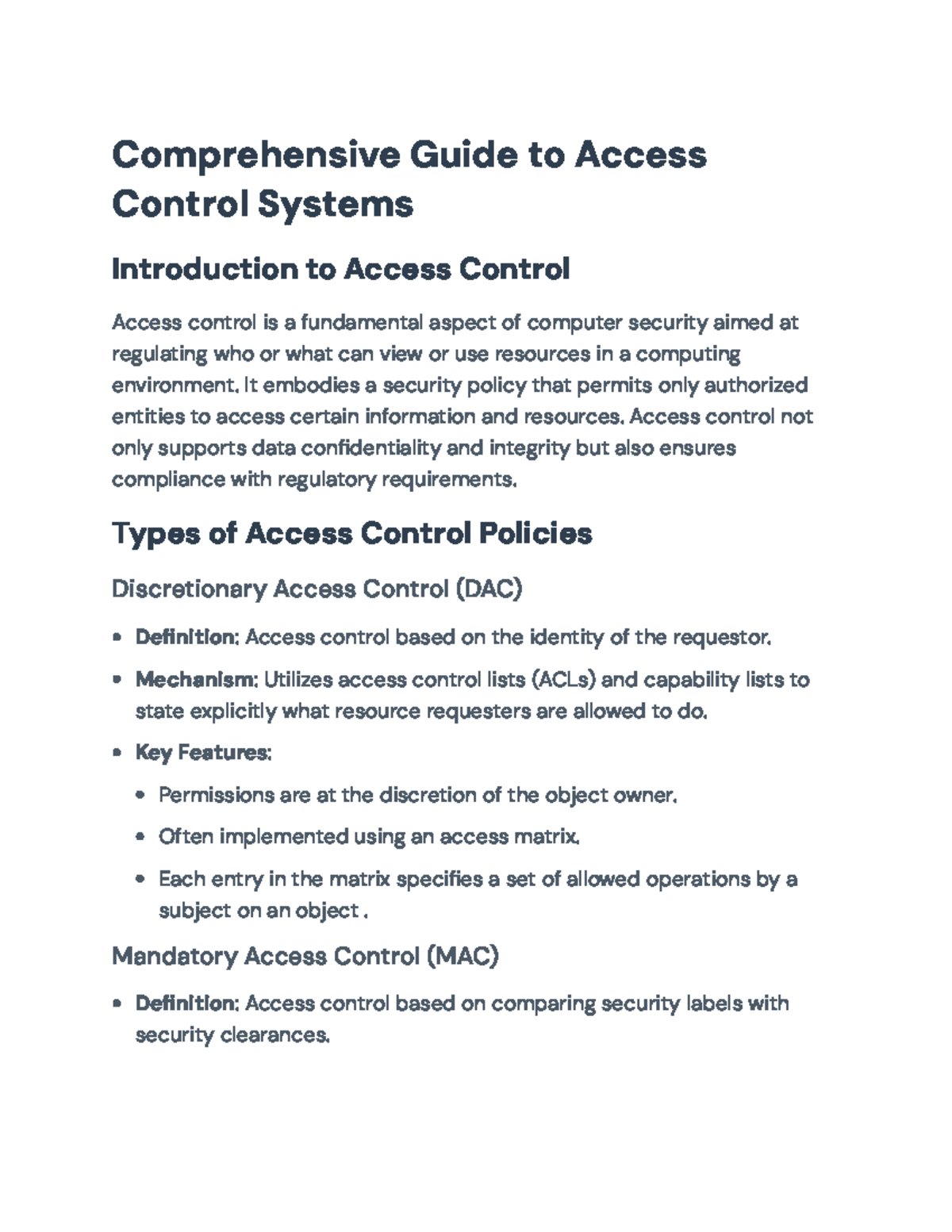 Access Control Systems (CS101): Types, Policies, and Future Trends ...