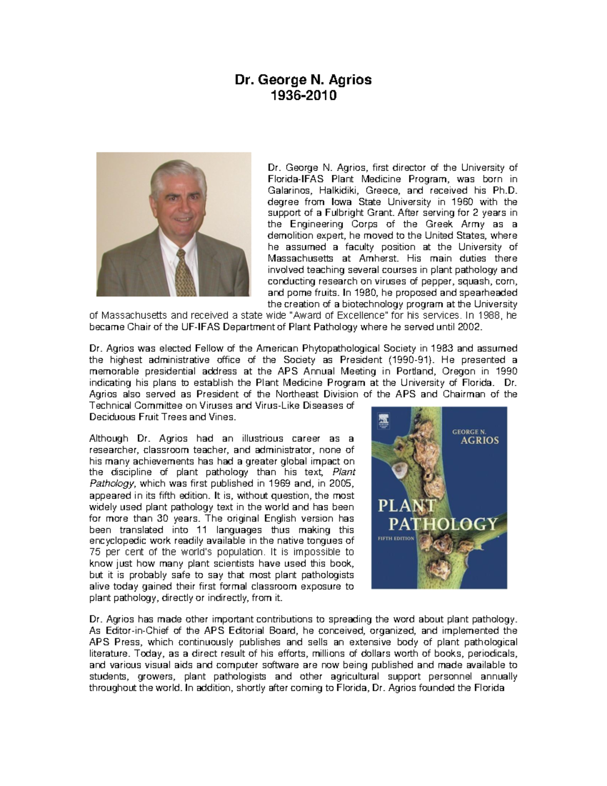 G - Dr. George N. Agrios: A Legacy in Plant Pathology and Education -  Studocu