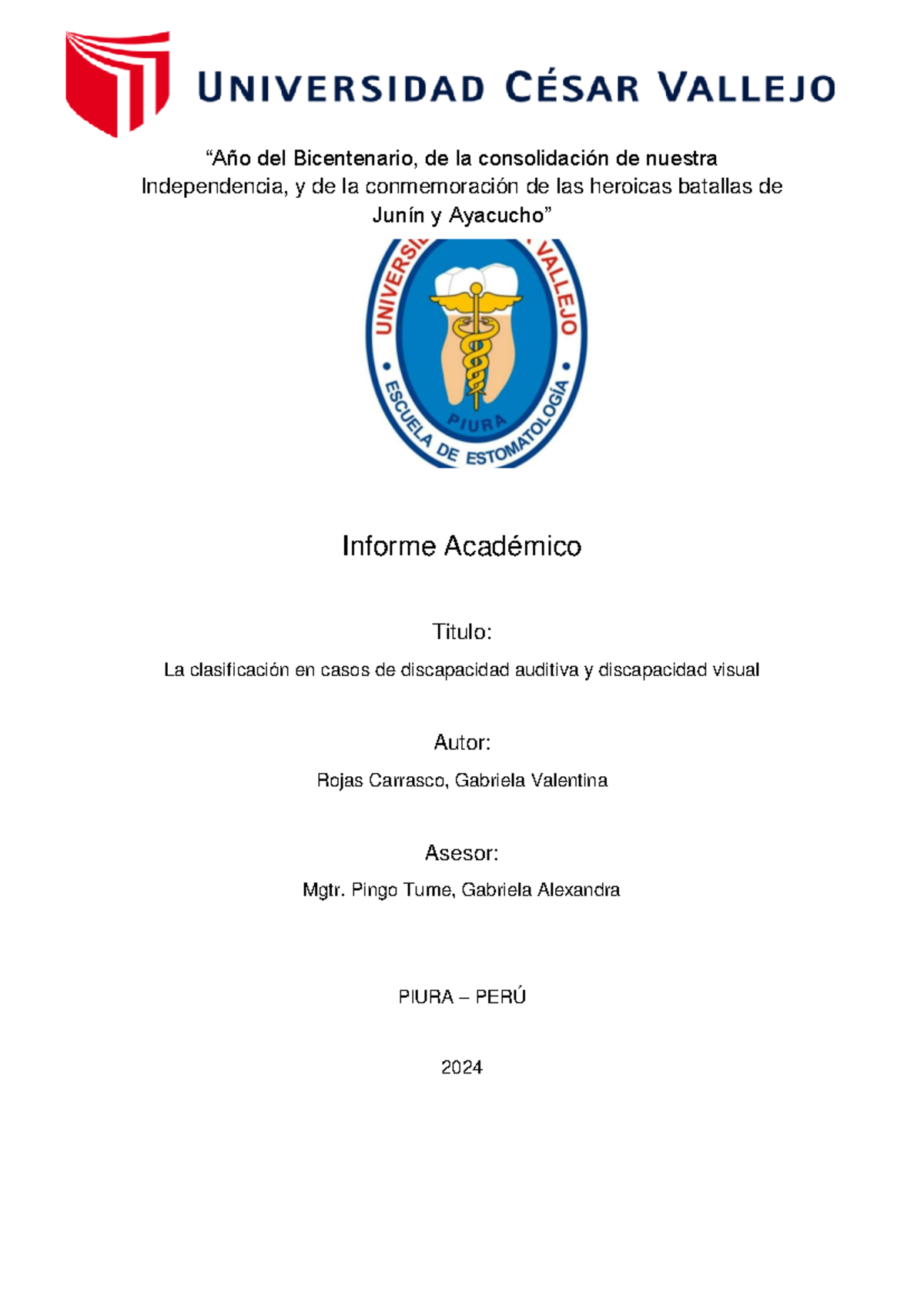 Informe Académico sobre la Clasificación de Discapacidades (2024) - Studocu