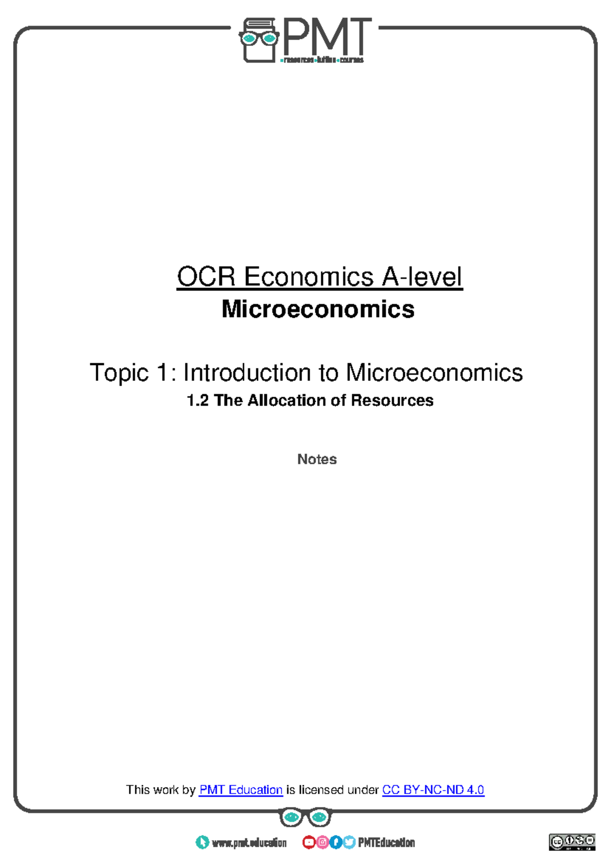 OCR Economics Microeconomics Topic 1.2: Resource Allocation Notes - Studocu