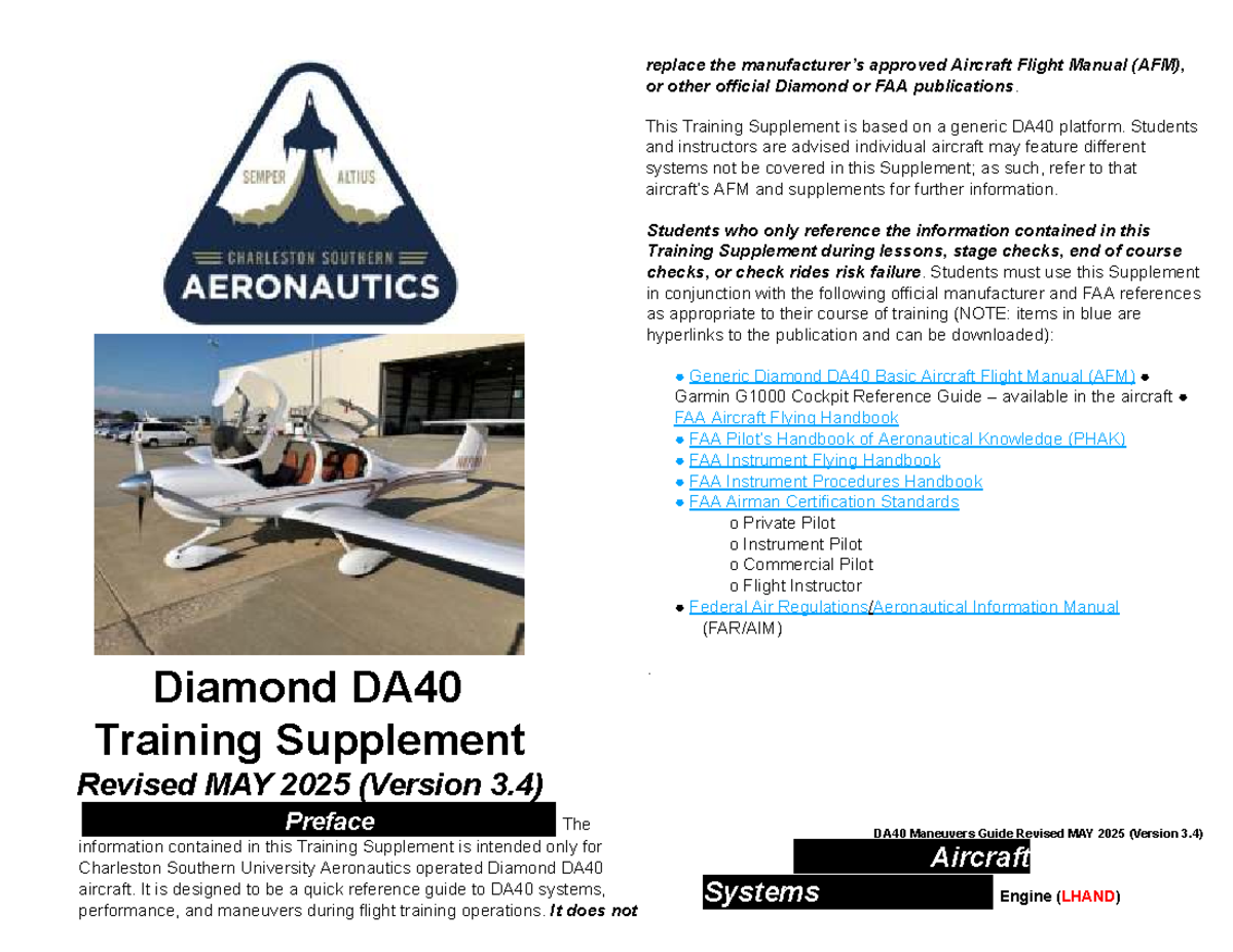 DA40 Maneuvers Guide - Training Supplement for Flight Operations - Studocu