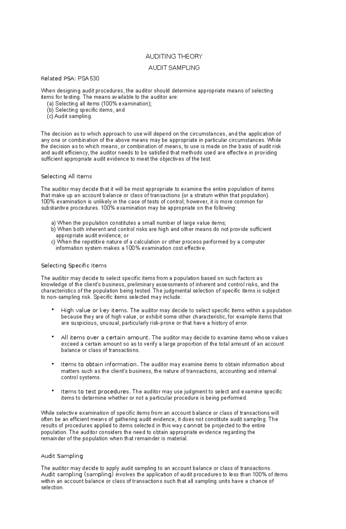 Auditing Theory (ACCT 530): Comprehensive Guide to Audit Sampling - Studocu
