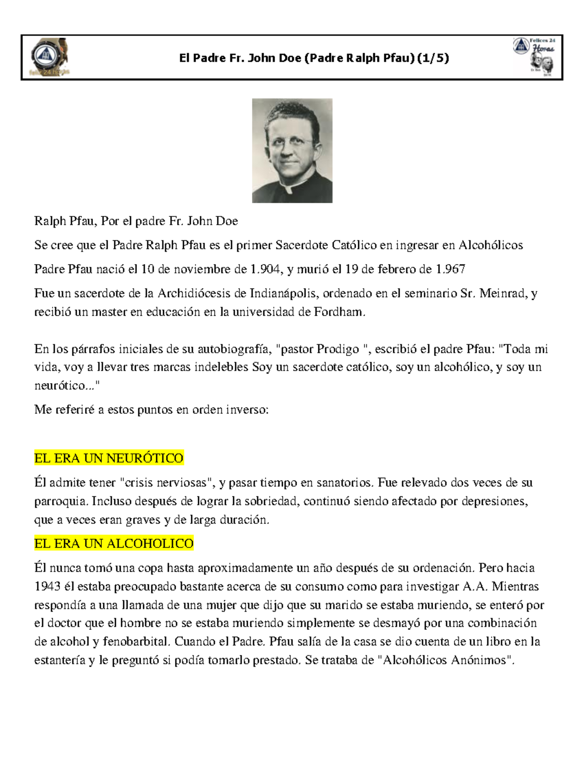 Padre Ralph Pfau: Definición de la Espiritualidad Humana - Studocu