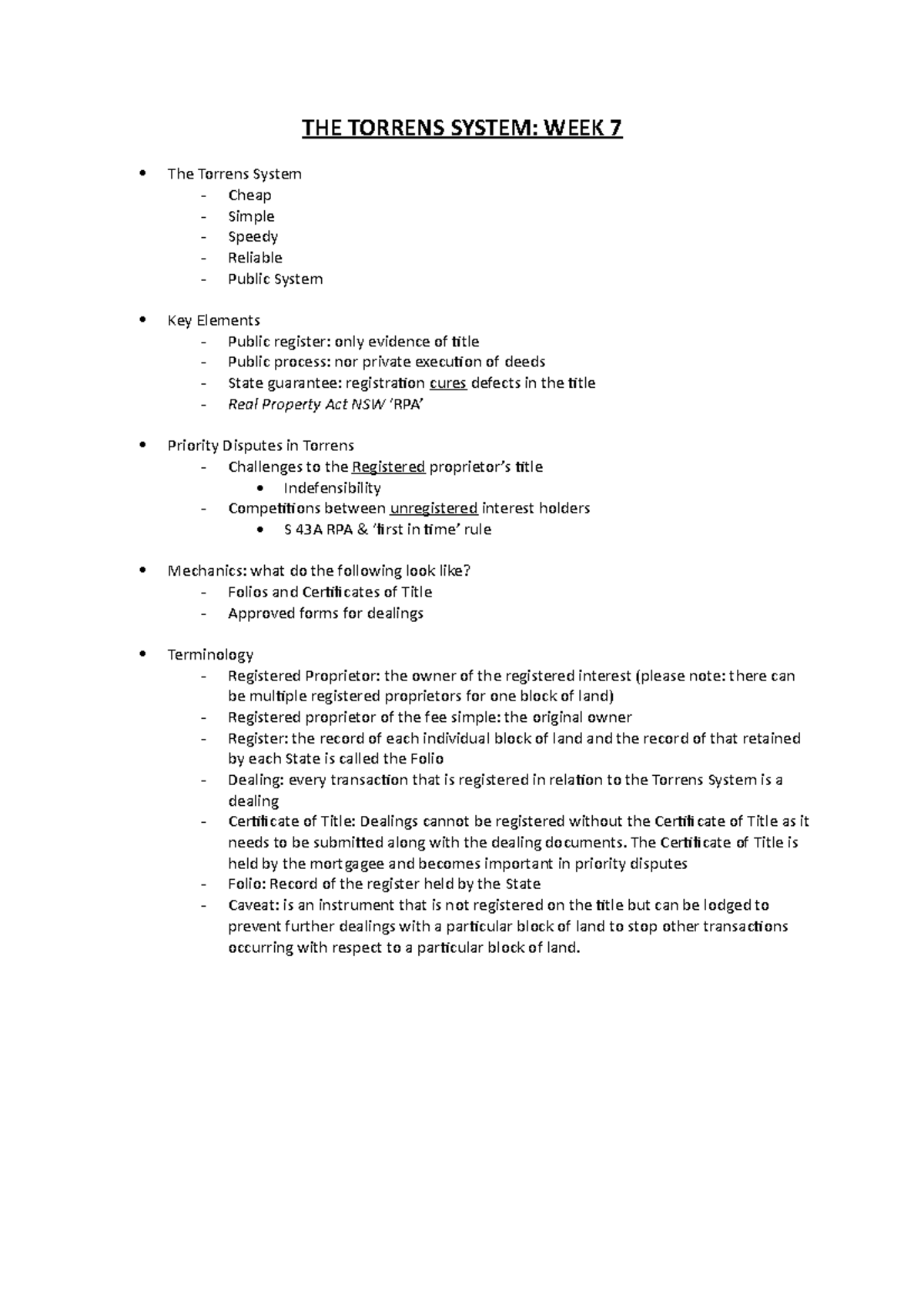 THE Torrens System - Exam Overview and Key Elements - Studocu