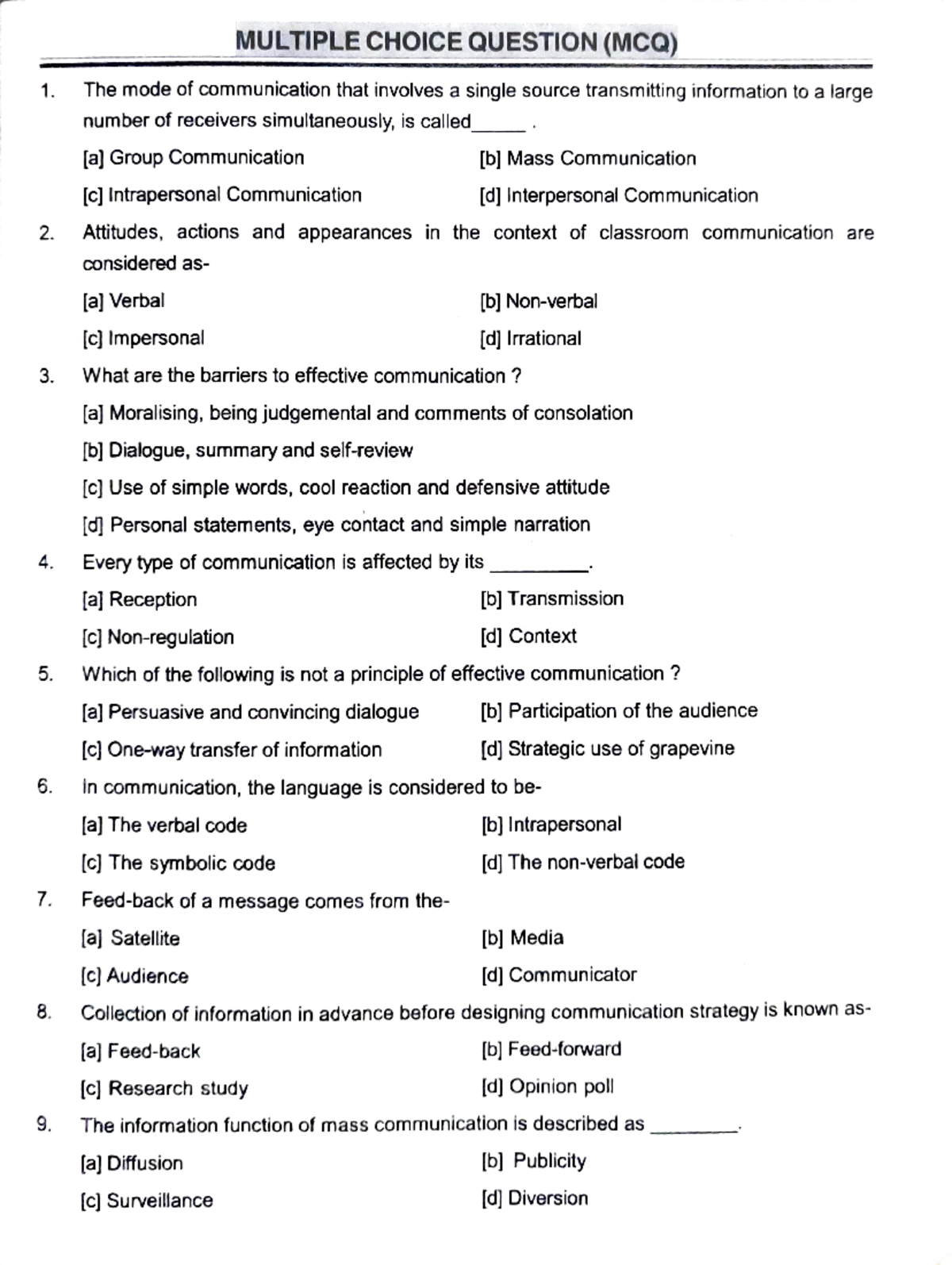 Communication Module MCQs for Effective Practices - Studocu