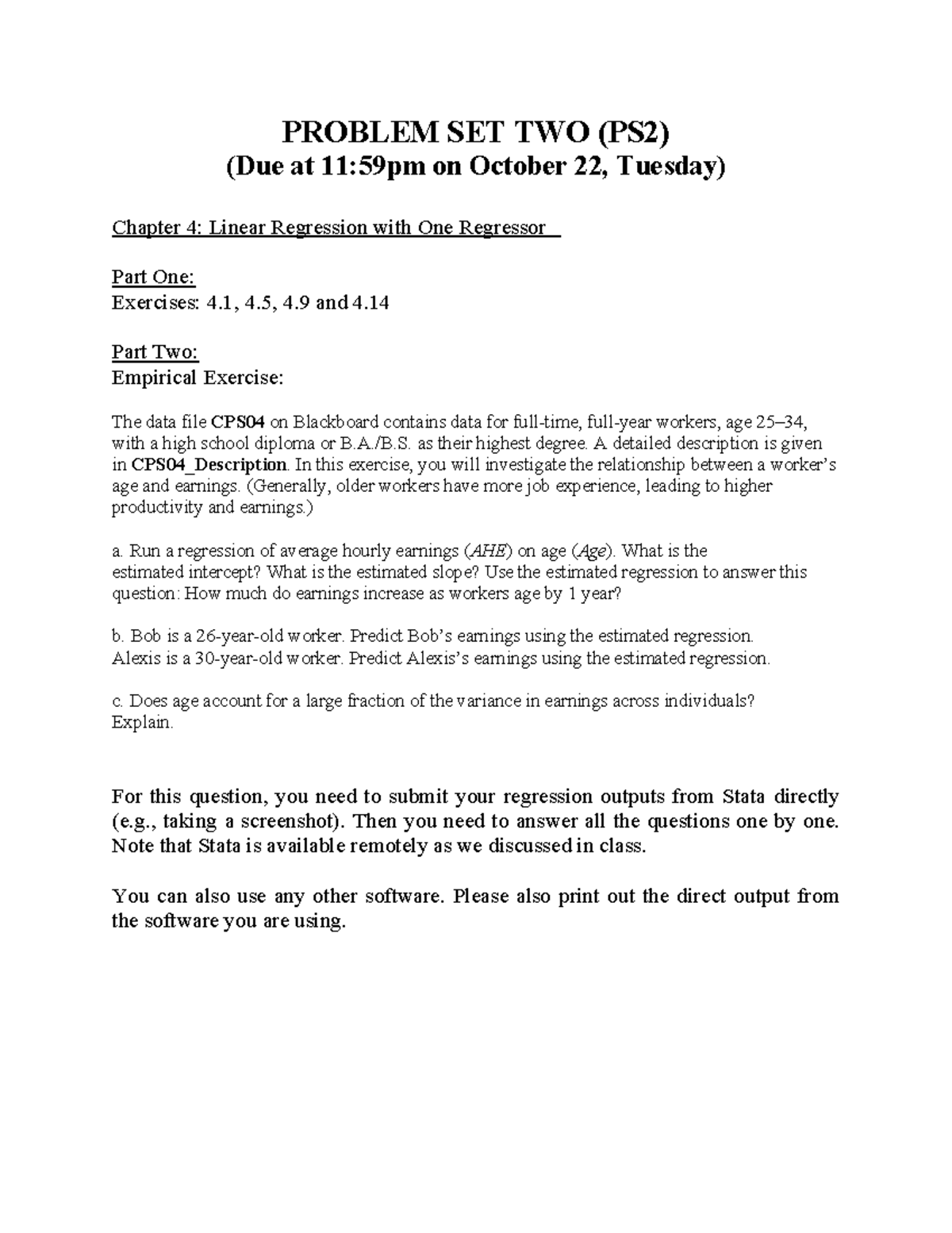 ECON3121 PS2 - Linear Regression Homework & Empirical Exercises - Studocu