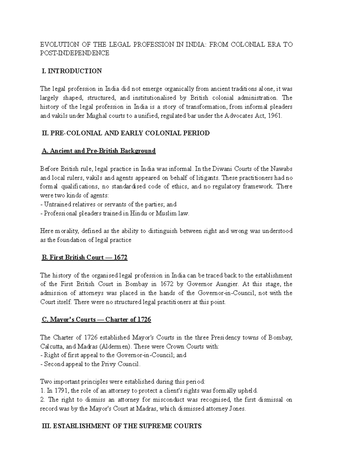 Evolution of the Legal Profession in India: A Historical Overview (LAW ...
