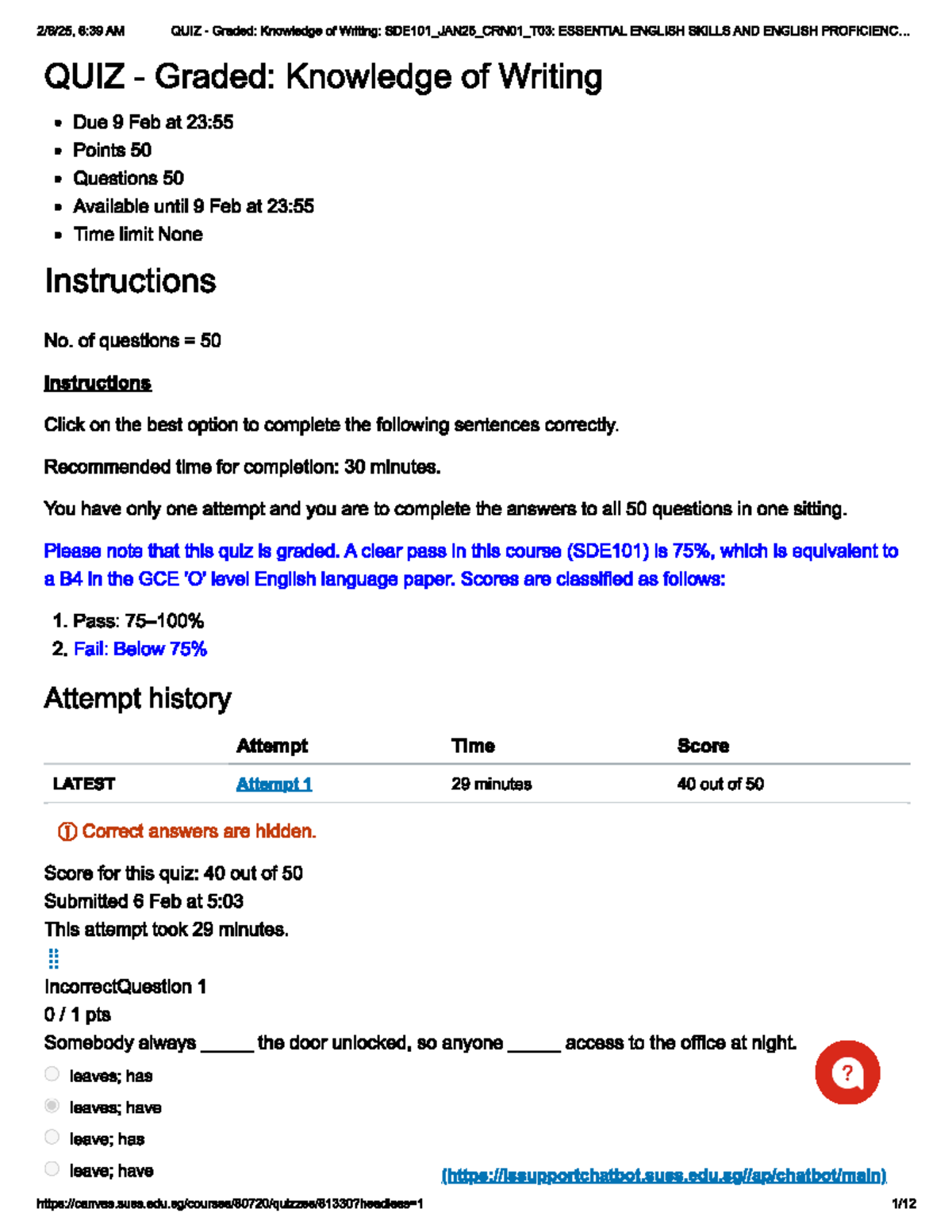 Knowledge of Writing - QUIZ - Graded - 6:39 AM QUIZ Graded: Knowledge ...