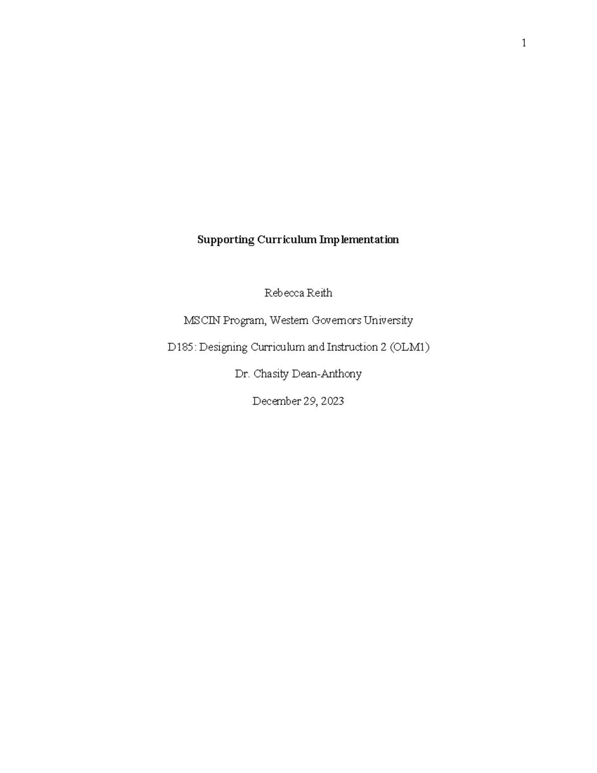 D185 Task 4 - Supporting Curriculum Implementation - Supporting ...